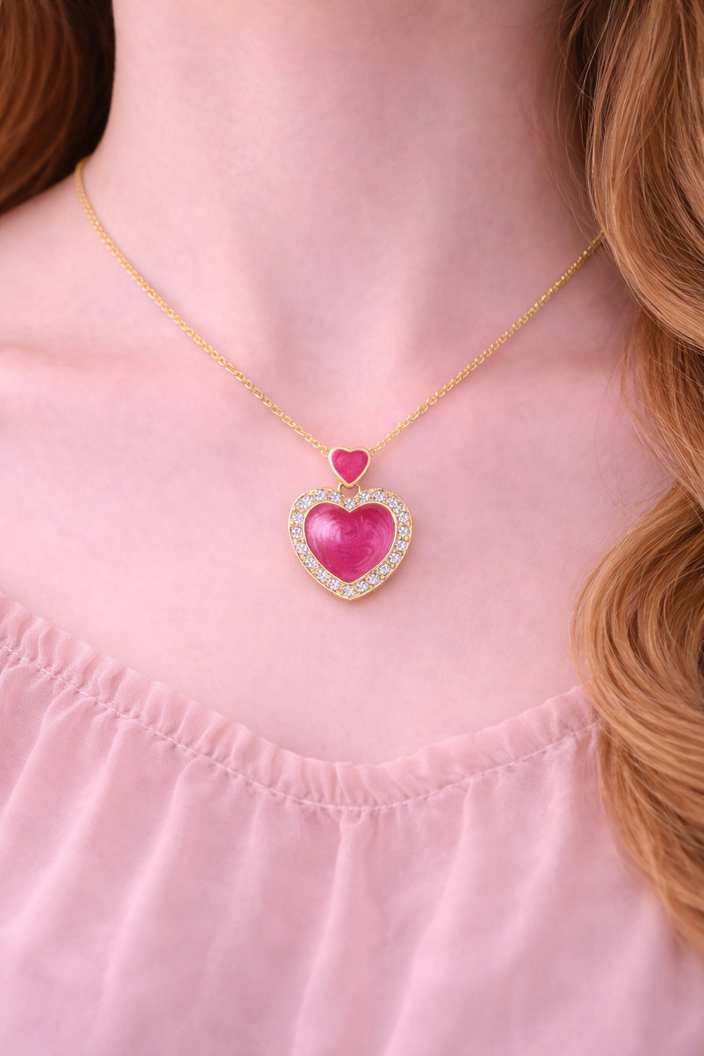 CHANTEUR Girls 18K Gold-Plated Heart Pendant Necklace - Adjustable 15" + 4" Extender