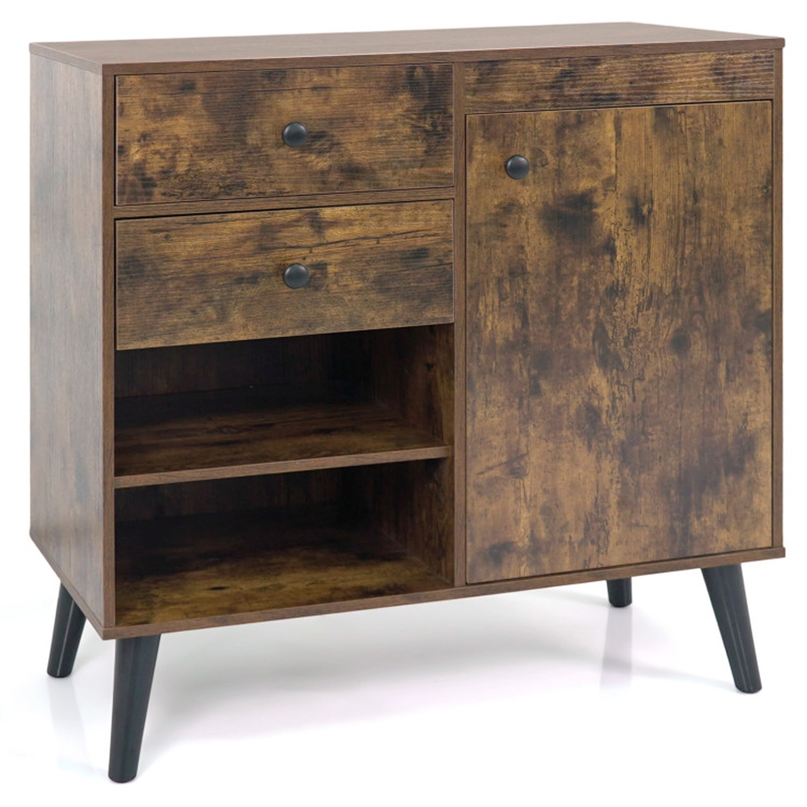 SUGIFT 31-in Sideboard Cabinet with 2 Open Compartments 2 Drawers and Single-Door Cabinet 135-lb Capacity Rustic Brown