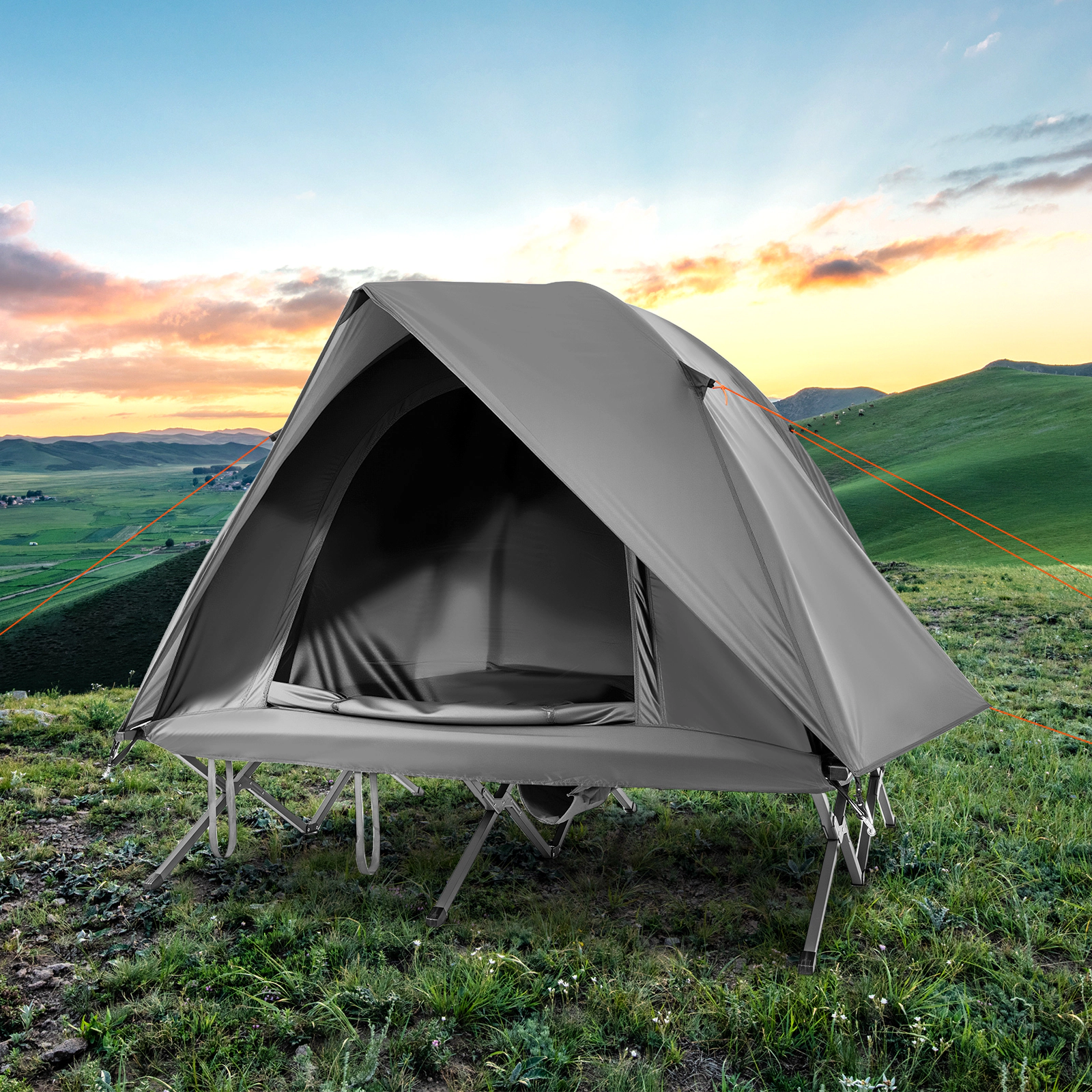 LJG 2-Person Camping Cot Tent Foldable Off-Ground Camping Combo for Adults