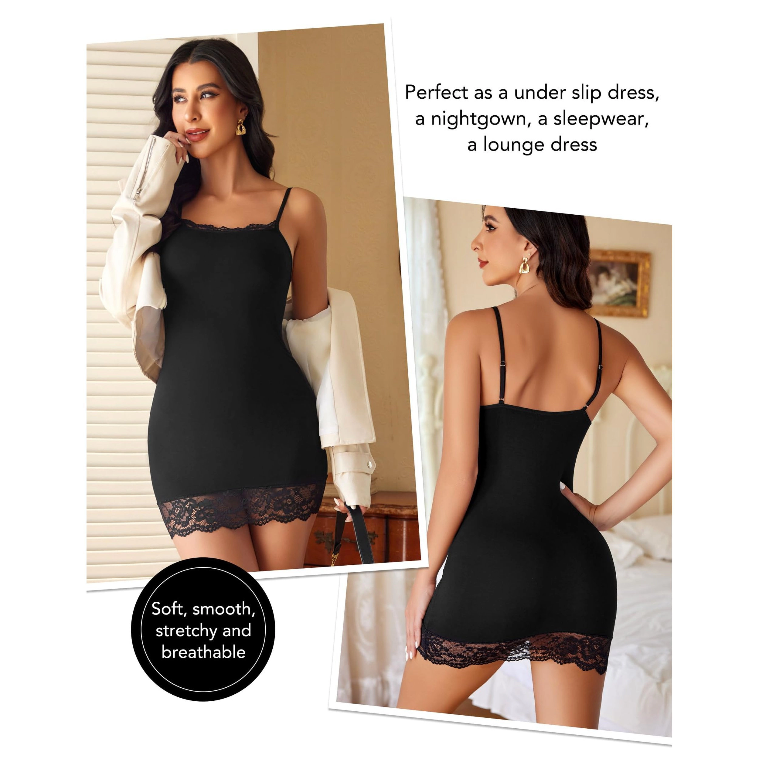 Avidlove Women's Lace Trim Modal Babydoll Slip