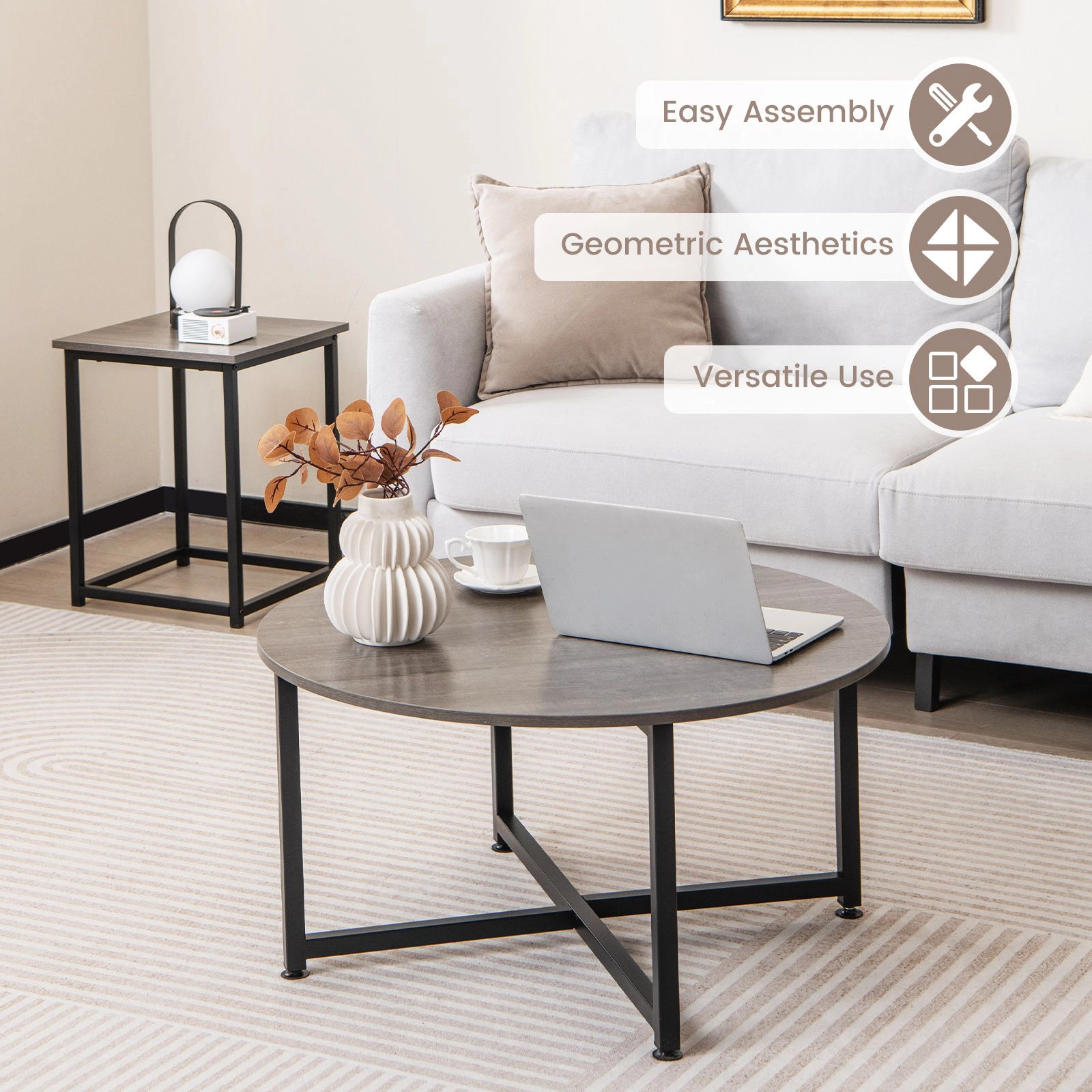 SlickBlue 3 Piece Coffee Table Set with Round and End Tables