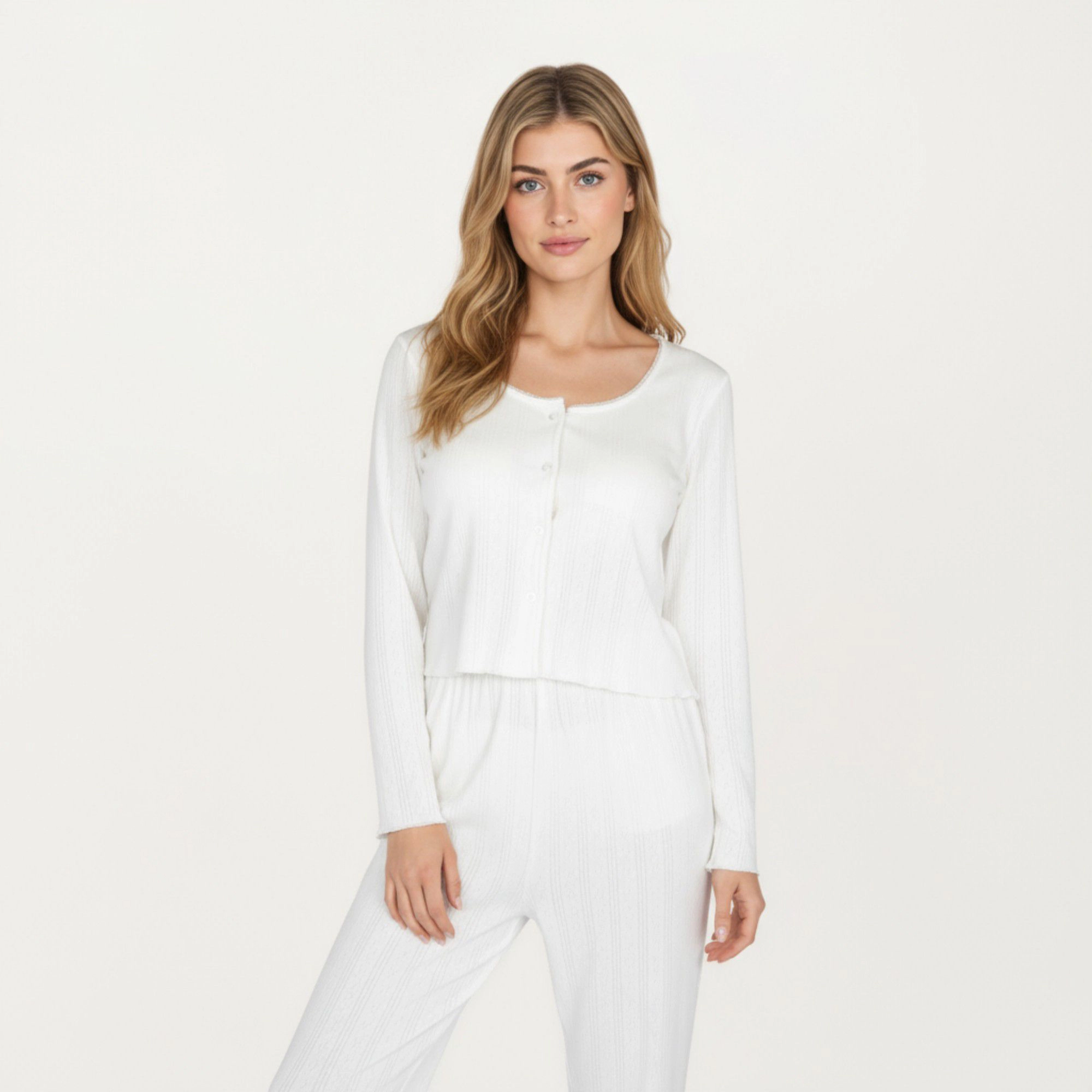 Anna-Kaci Women's 2-Piece Button Front Top with Built-In Chest Pads and Relaxed Fit Pants Pajama Set Soft Knit Fabric