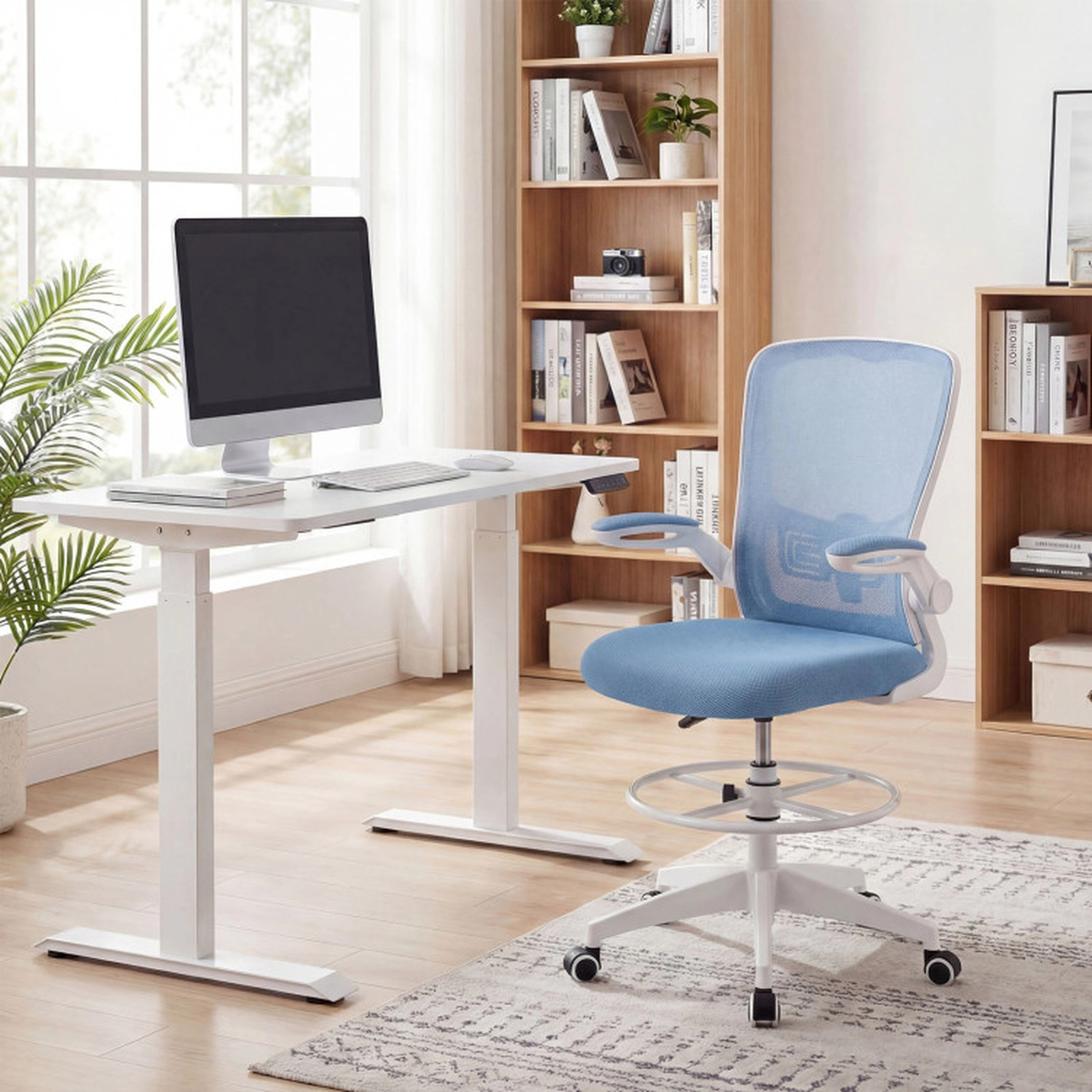 SUGIFT Height Adjustable Drafting Chair with Flip Up Arms 300-lb Capacity Blue
