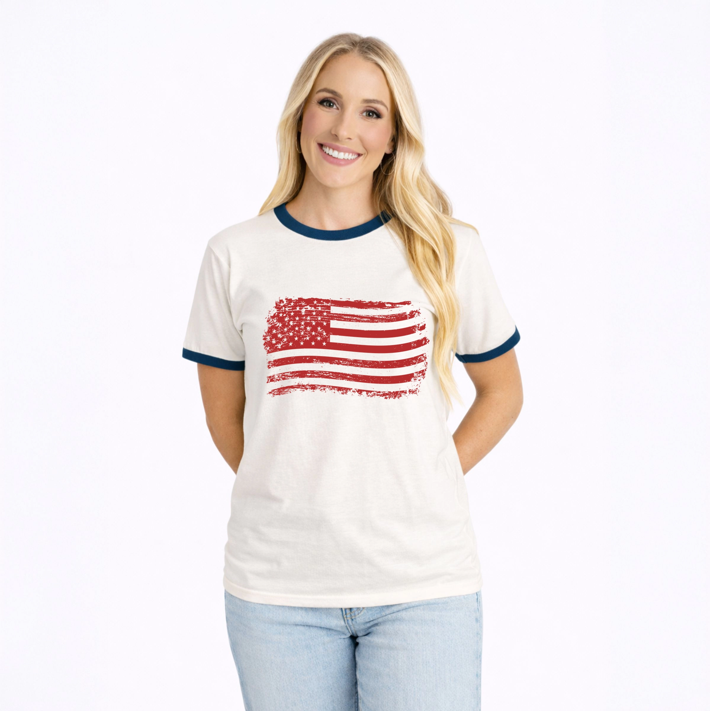 Simply Sage Market - USA Flag Women's Ringer Graphic T-Shirt