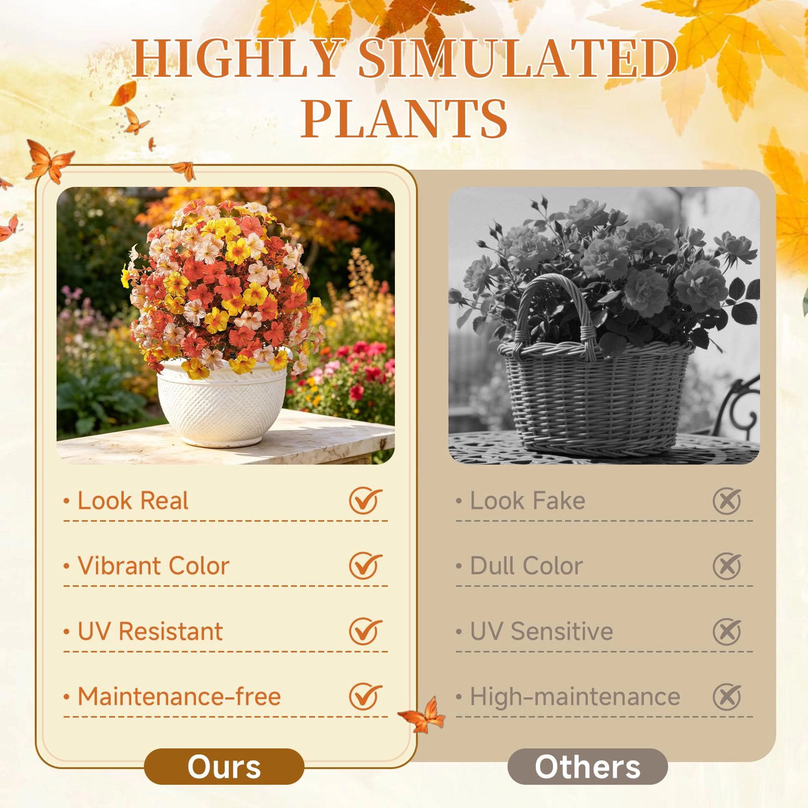 PUPWE 2Artificial Fall Flowers For Outdoors Uv Resistant Decoration