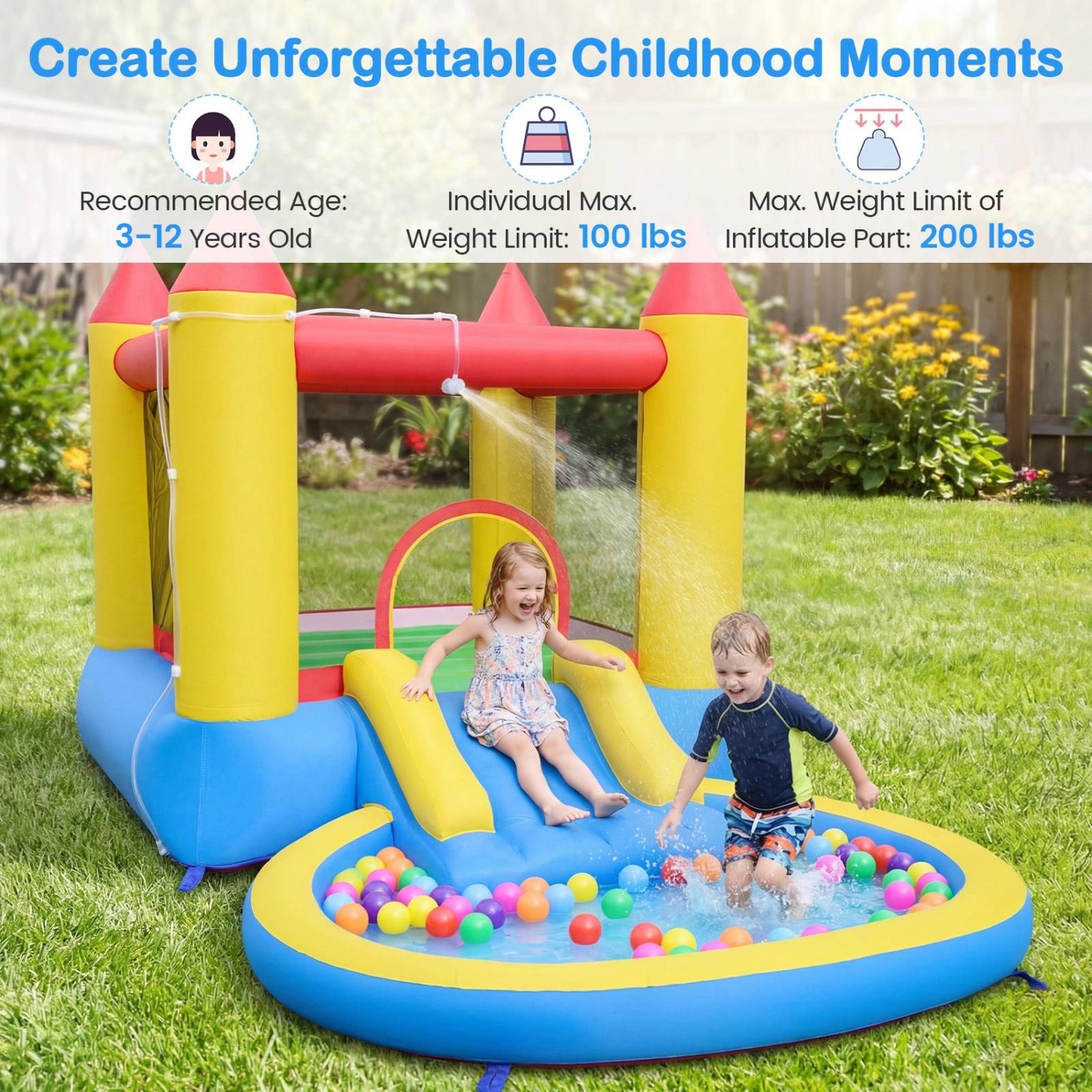 SUGIFT Water Slide Ball Pit and 370W Blower Included Kids Inflatable Bounce House