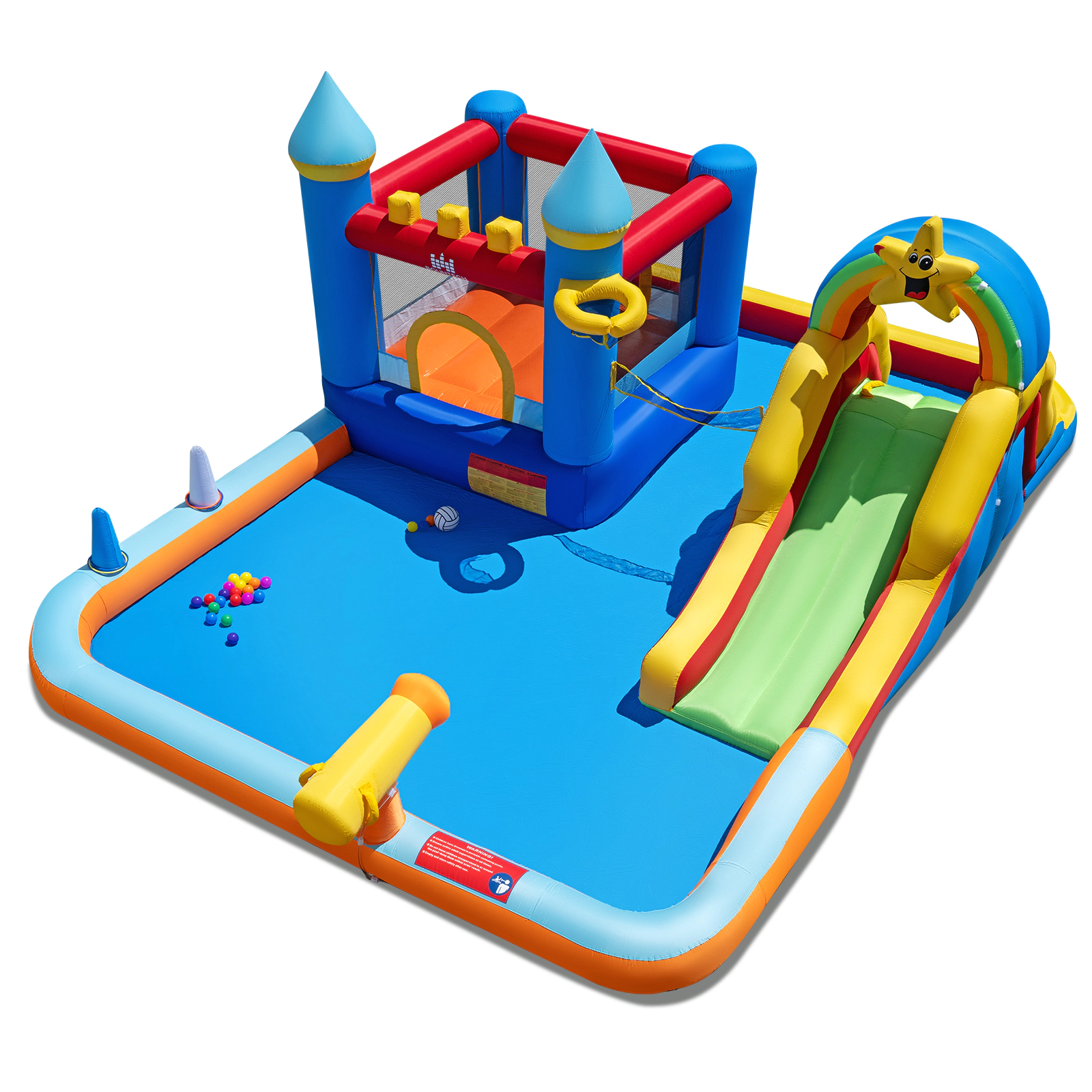 SUGIFT Inflatable Water Slide Park with Climbing Wall and Splash Pool Bounce House 200-lb Capacity Ages 3-12 Colorful