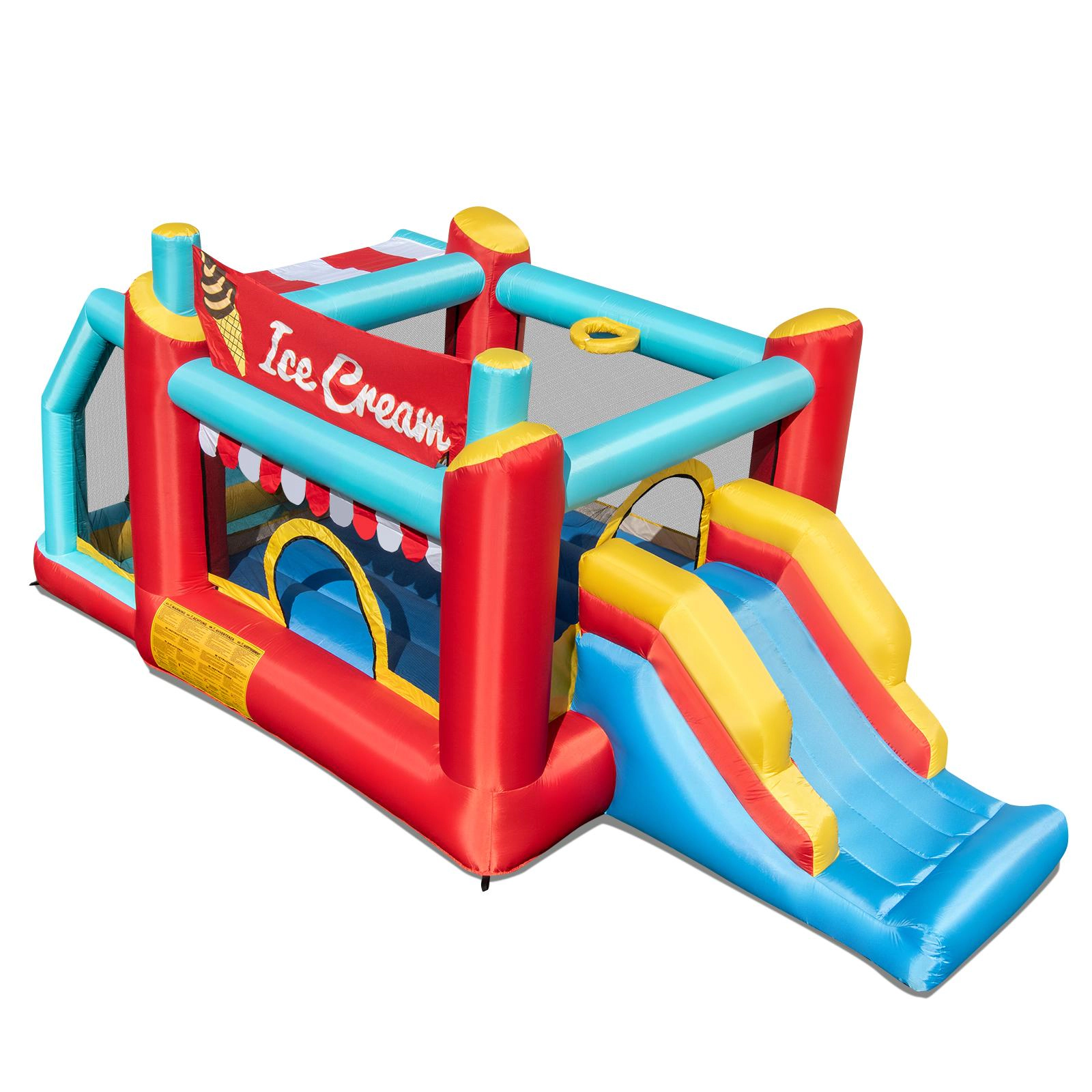 SUGIFT 5-in-1 Ice Cream Inflatable Bounce House with Slide and Ball Pit 100-lb Capacity Ages 3-10 Red/Blue/Yellow