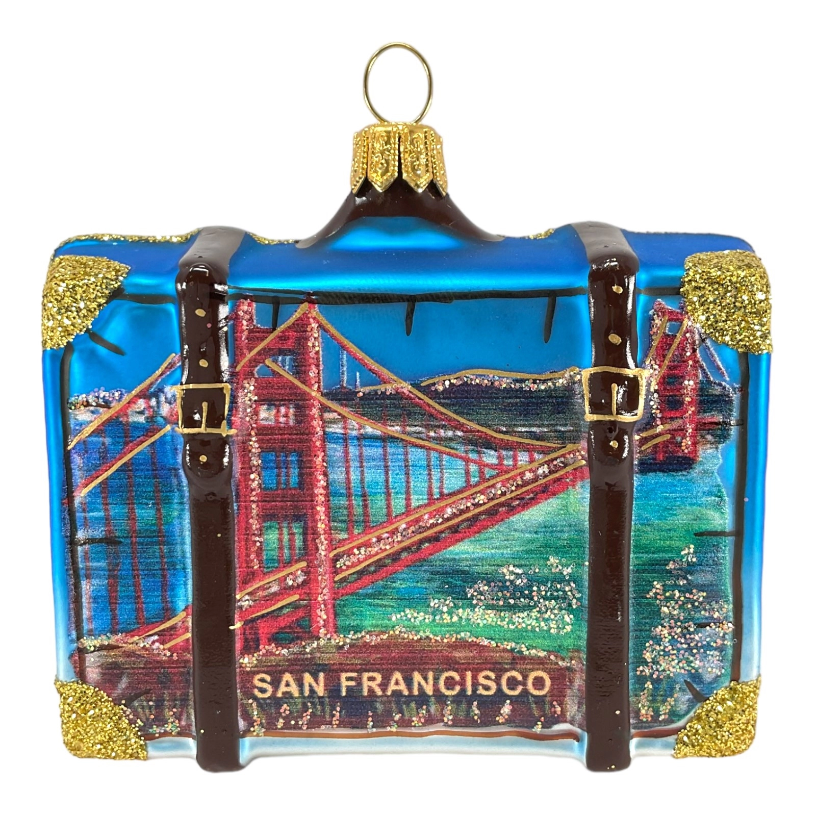Pinnacle Peak Trading Company San Francisco California Travel Suitcase Polish Glass Christmas Ornament