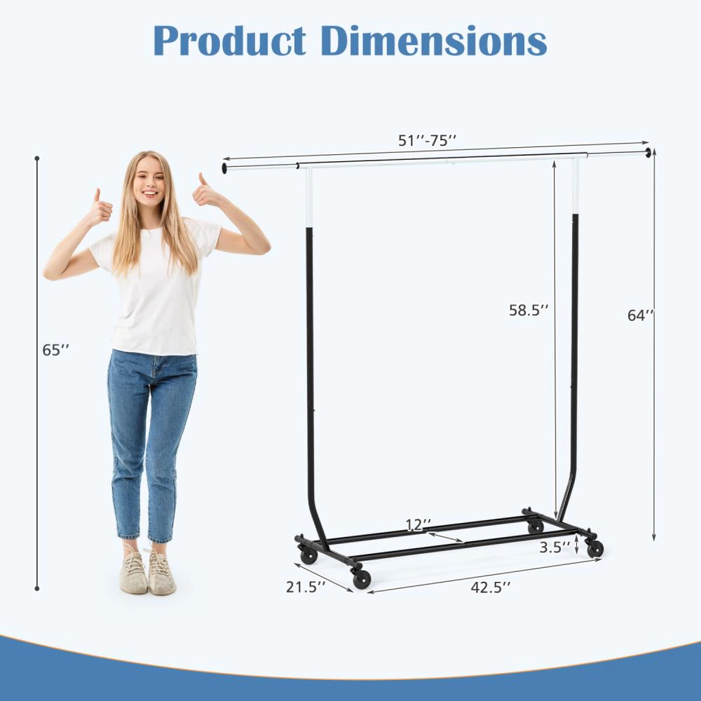 Hivvago Rolling Clothes Rack Extendable Garment Stand For Hanging Clothes