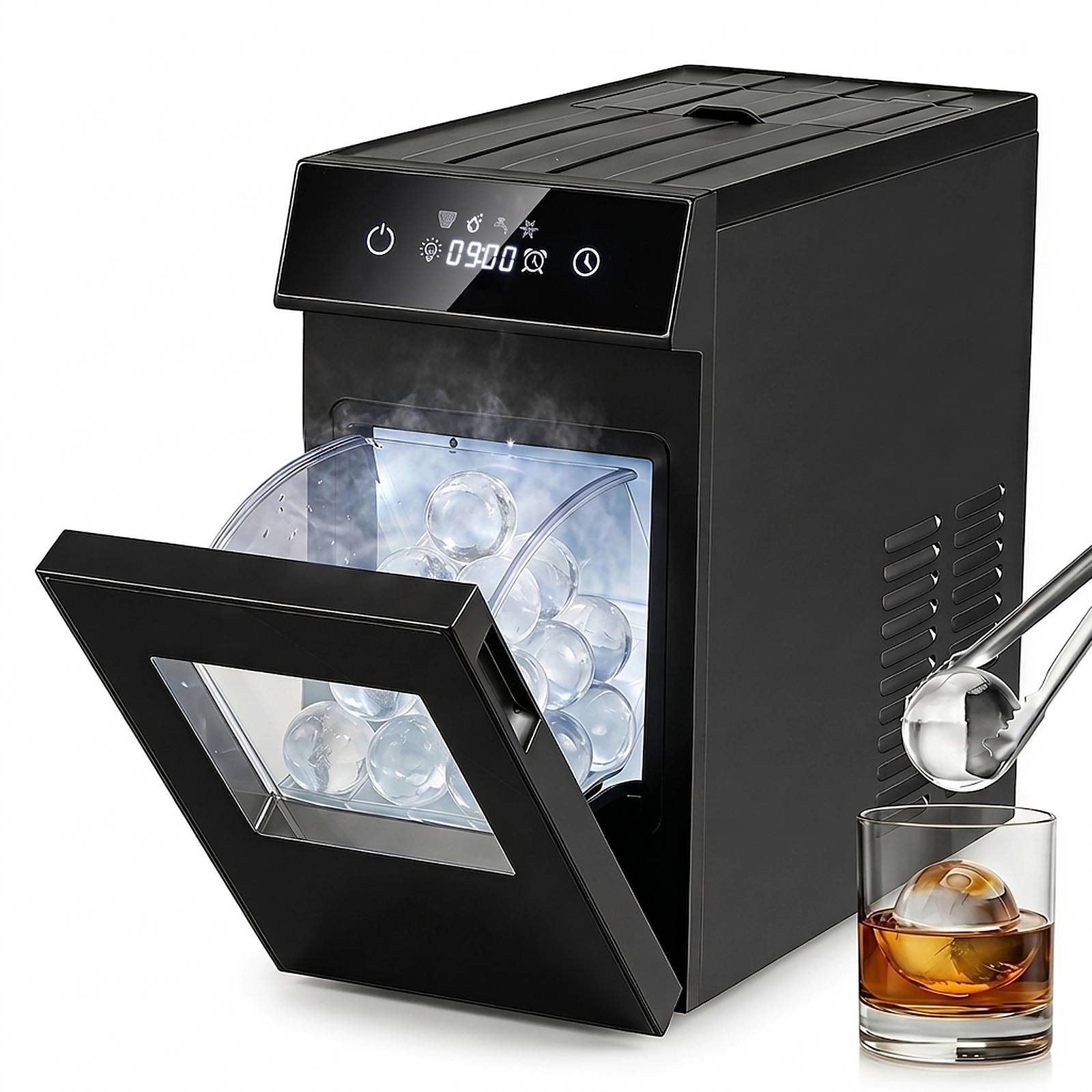 SUGIFT Black 2-in Sphere Ice Ball Maker Countertop with Self-Cleaning 8H Timer and Ice Drop Buffer