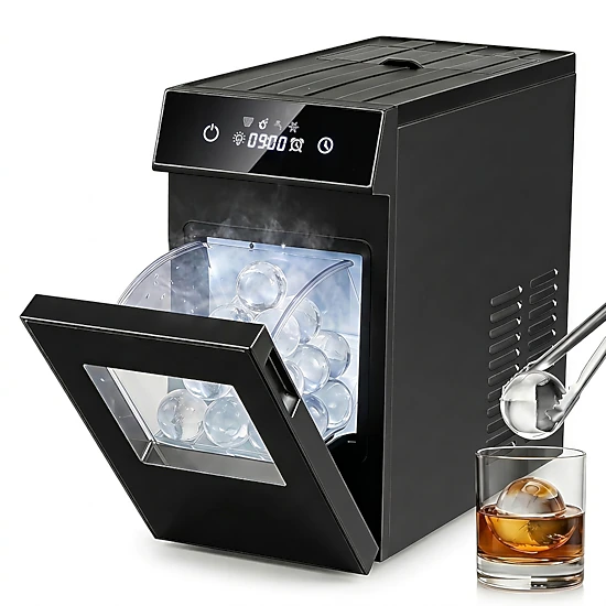 SUGIFT Black 2-in Sphere Ice Ball Maker Countertop with Self-Cleaning 8H Timer and Ice Drop Buffer