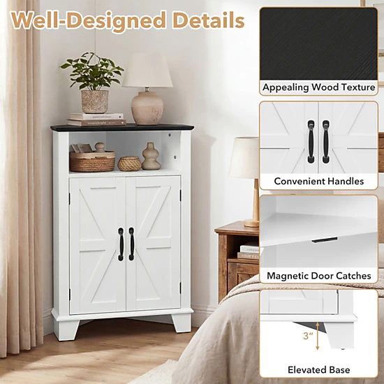 SUGIFT 4-Tier 33-in Freestanding Corner Storage Cabinet with Doors and Open Shelf for Bathroom Kitchen