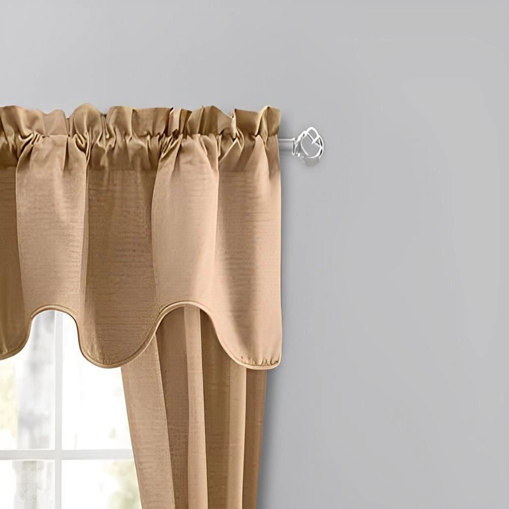 Ellis Curtain Lisa Solid Color Poly Cotton 3" Rod Pocket Duck Fabric Lined Scallop Valance 58" x 15" Tan