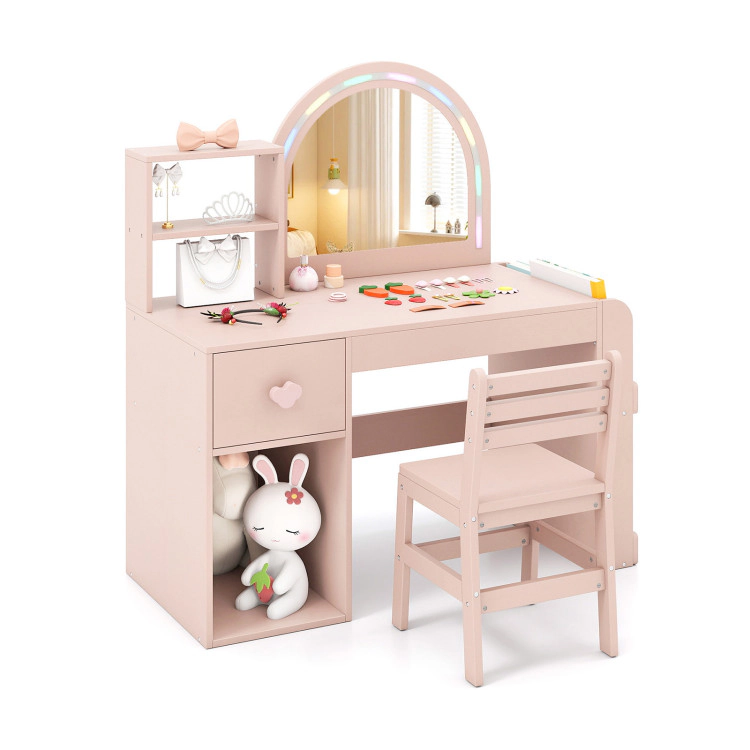 Hivvago Kids Vanity Table And Chair Set With Lighted Mirror For Aged 3+ Years Old