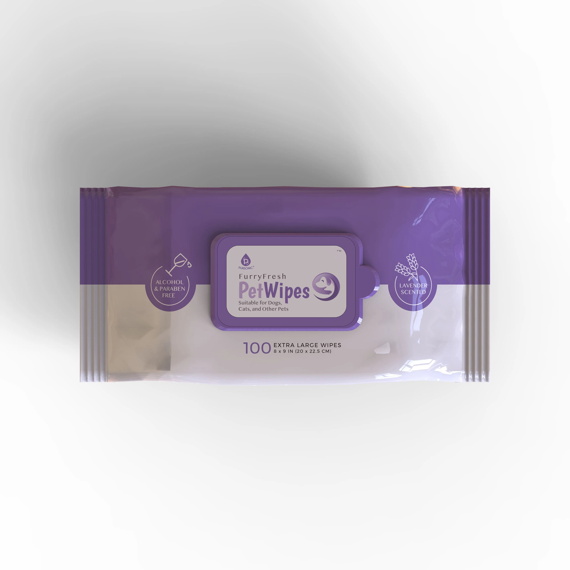 Pursonic Pet Care Freshening Wipes with Lavender Scent, Extra Large Gentle Cleansing Pet Wipes (100 Count)