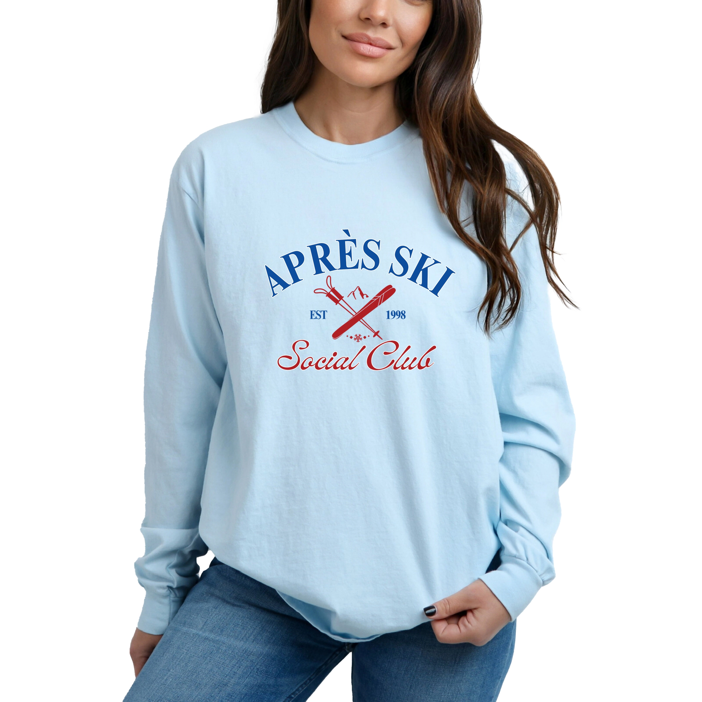 Simply Sage Market - Women's Garment Dyed Long Sleeve Graphic T-Shirt Apres Ski Social Club