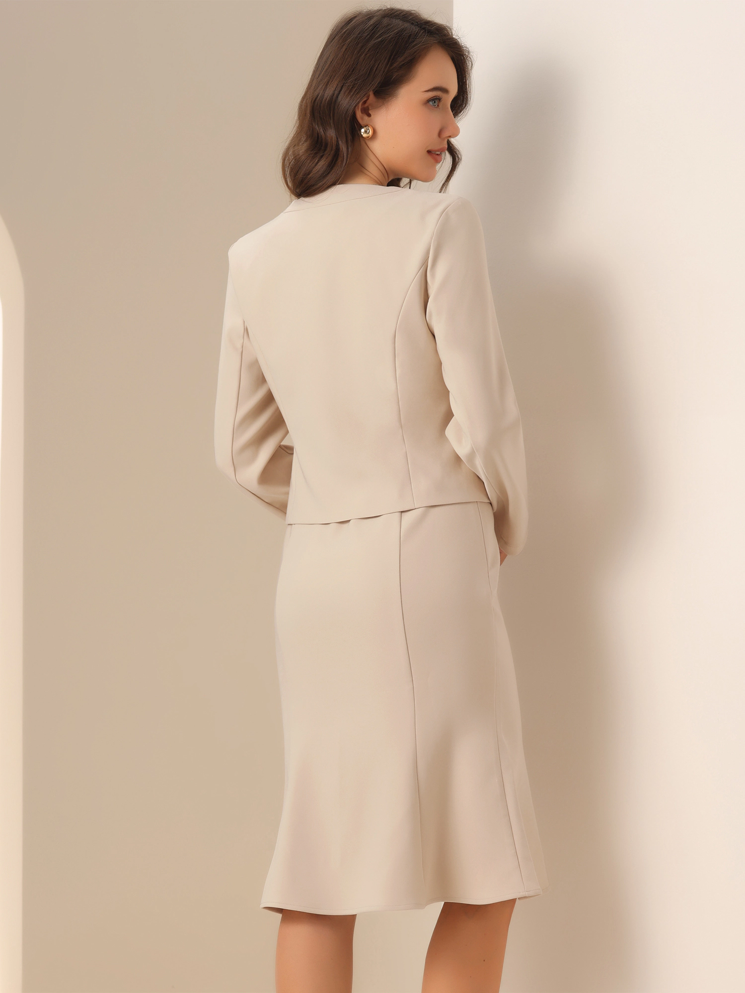 INSPIRE CHIC Women's Sleeveless Mermaid Business Formal Dress with Cropped Blazer Suit Set
