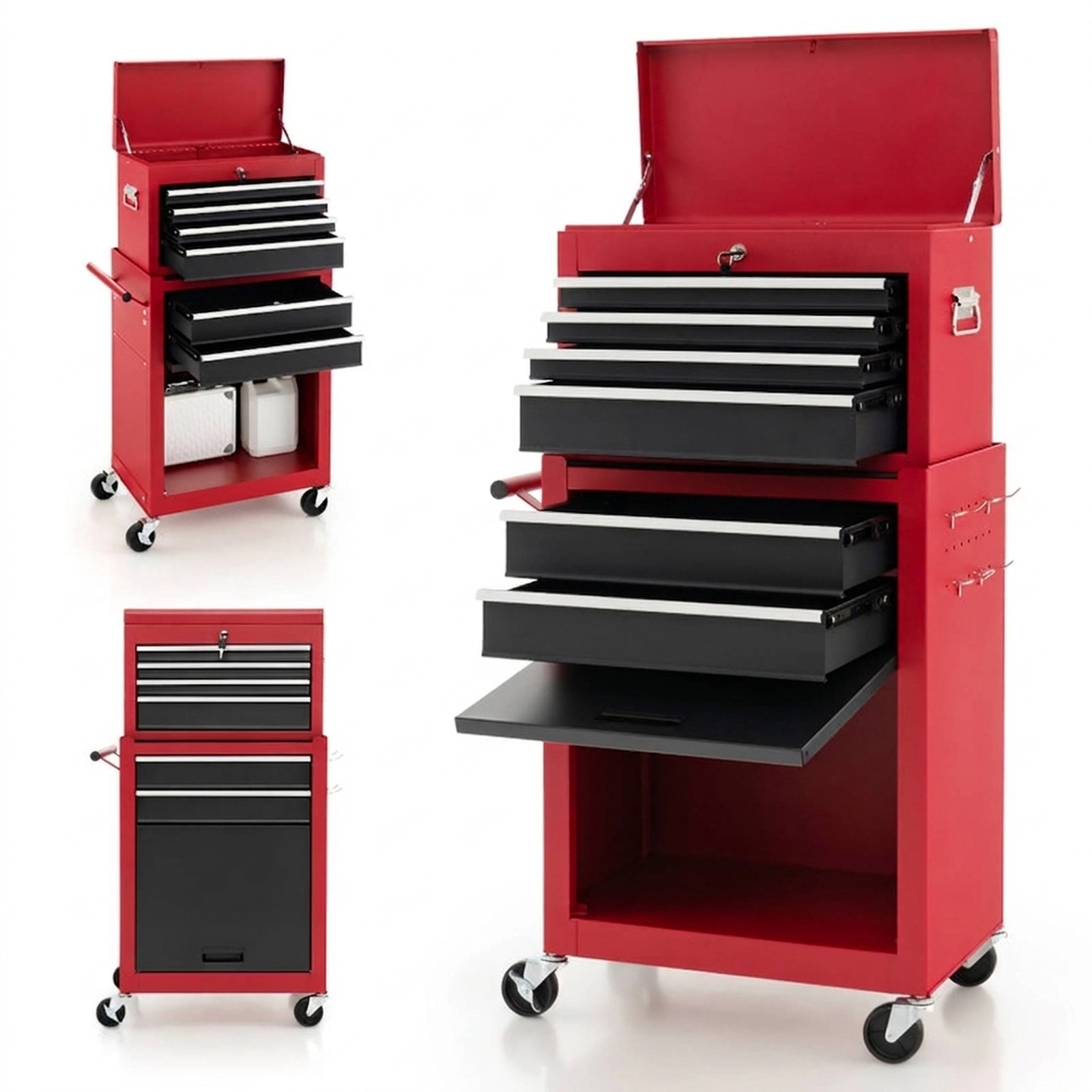 SUGIFT 6-Drawer Tool Chest with Heightening Cabinet 200-lb Capacity Black/Red