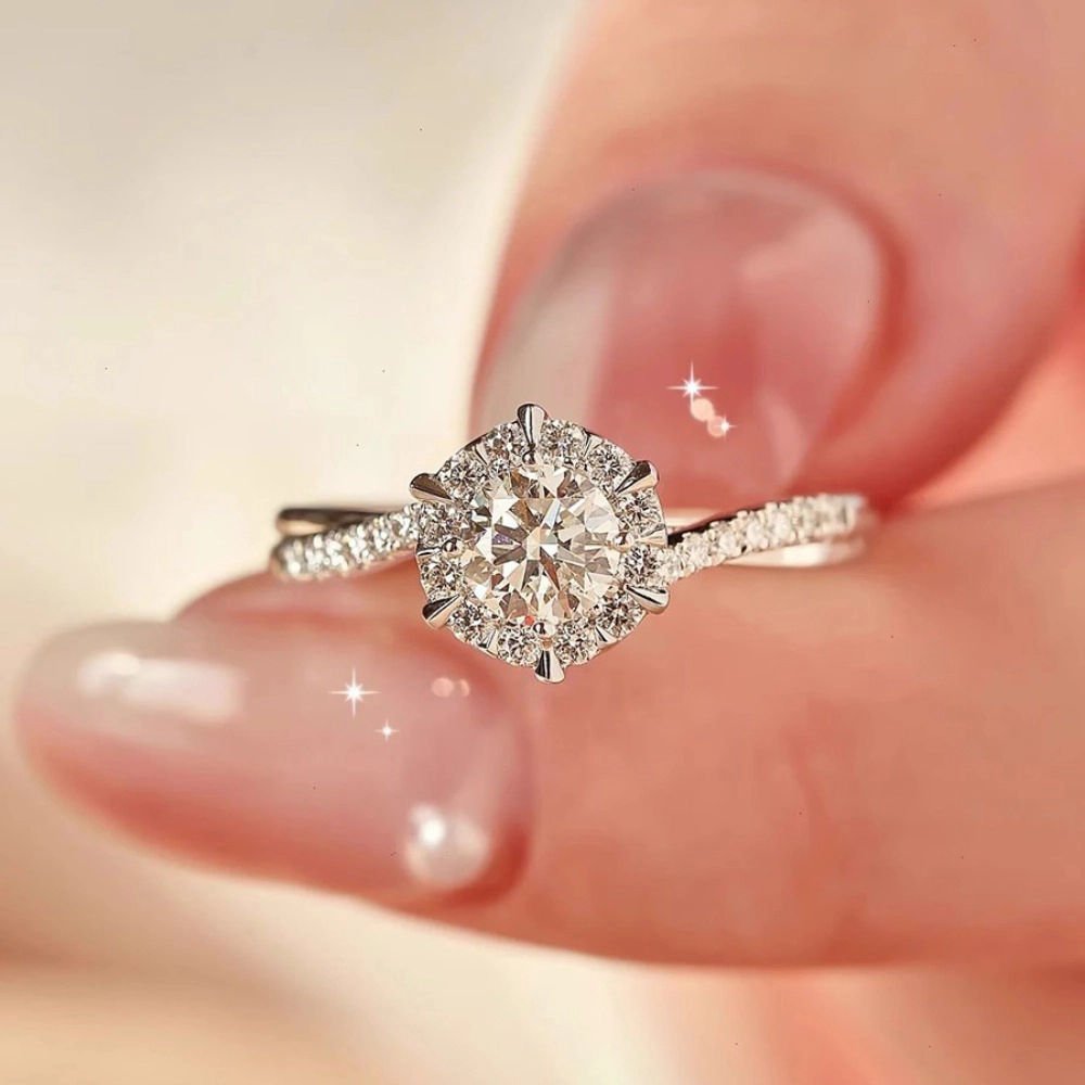 Wardrobe Whimsy Round Cubic Zirconia Halo Twisted Pave Shank Engagement Ring