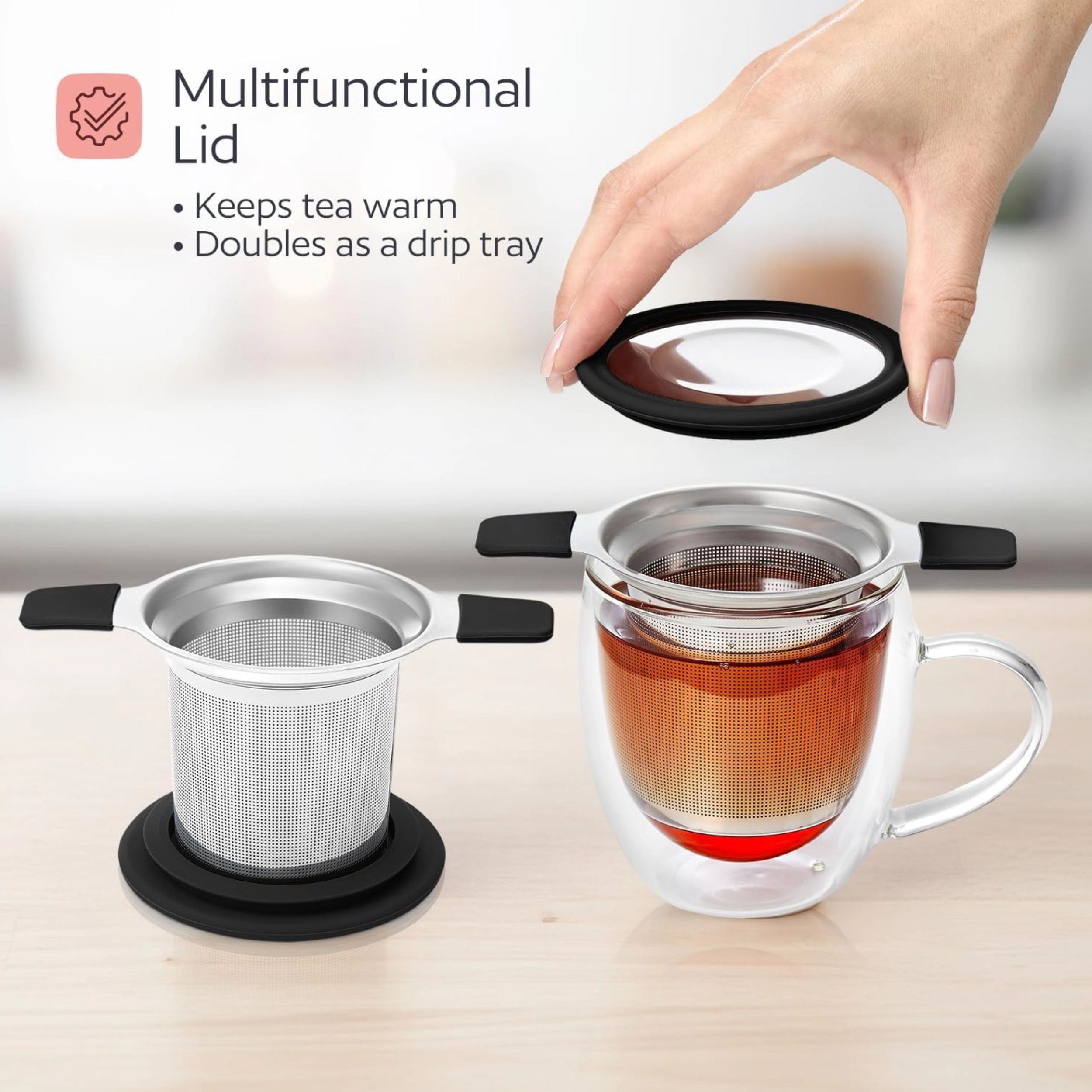 Stock Preferred Stainless Steel Tea Infuser with Lid Extra Fine Mesh Loose Leaf Strainer