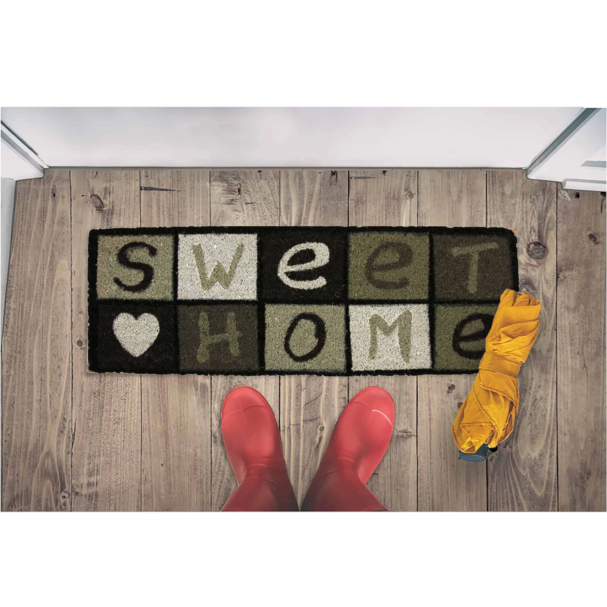 Evideco French Home Goods Black Gray Green Ecru Sweet Home Coir Doormat 30 x 10 Inches