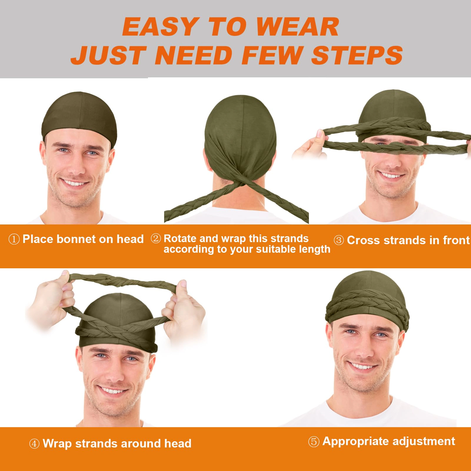 PIGFDK 4 Satin Lined Turban Head Wraps For Men  Scarf Hair