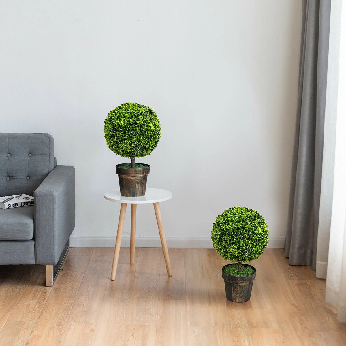 SlickBlue Set of 2 Artificial Boxwood Ball Topiary Tree Potted Faux Plant Tabletop Accent