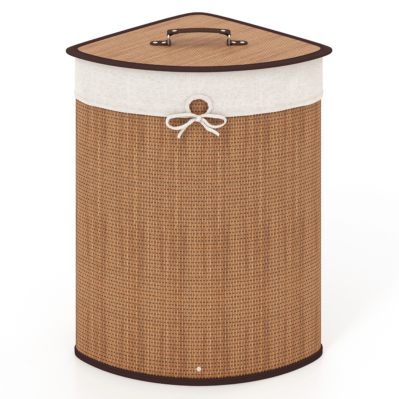 SUGIFT Folding Laundry Hamper Basket with Lid and Removable Liner Bag 58-L Capacity Black/Brown/Natural