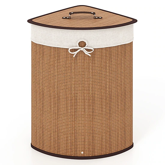 SUGIFT Folding Laundry Hamper Basket with Lid and Removable Liner Bag 58-L Capacity Black/Brown/Natural