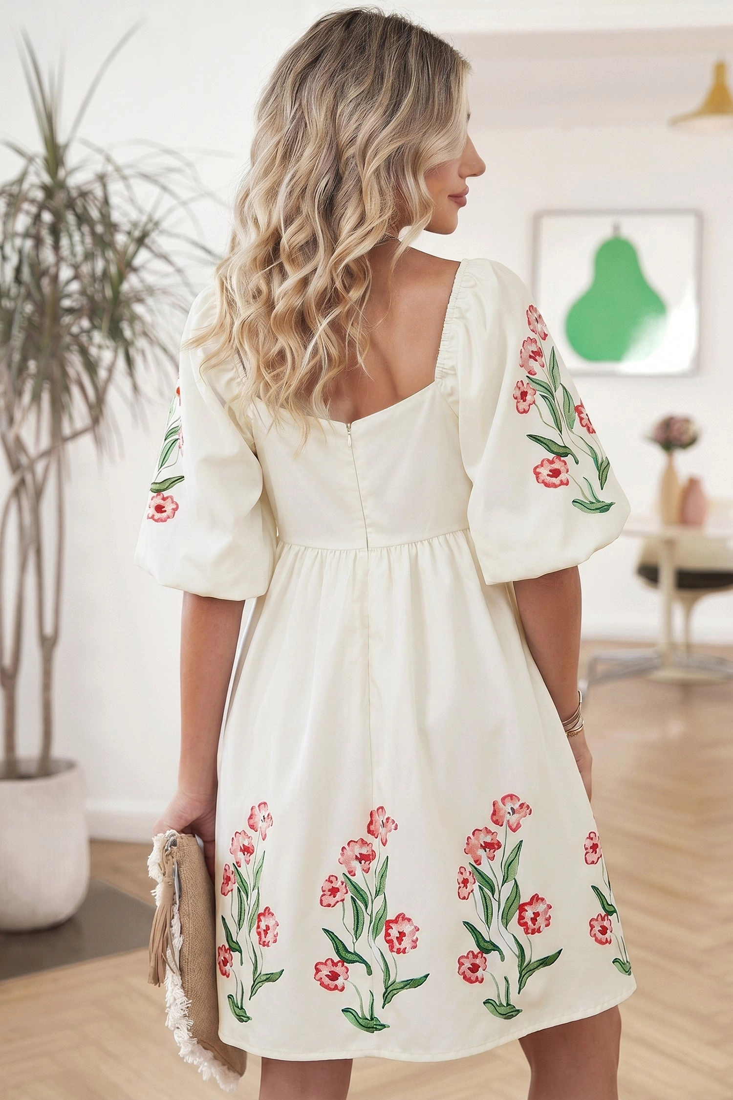 Threaded Pear Women's Greta Puff Sleeve Babydoll Dress