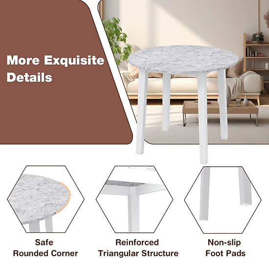 SUGIFT 35-in Round 286-lb Capacity Dining Table with Marble-Textured Veneer Tabletop and Rubber Wood Legs