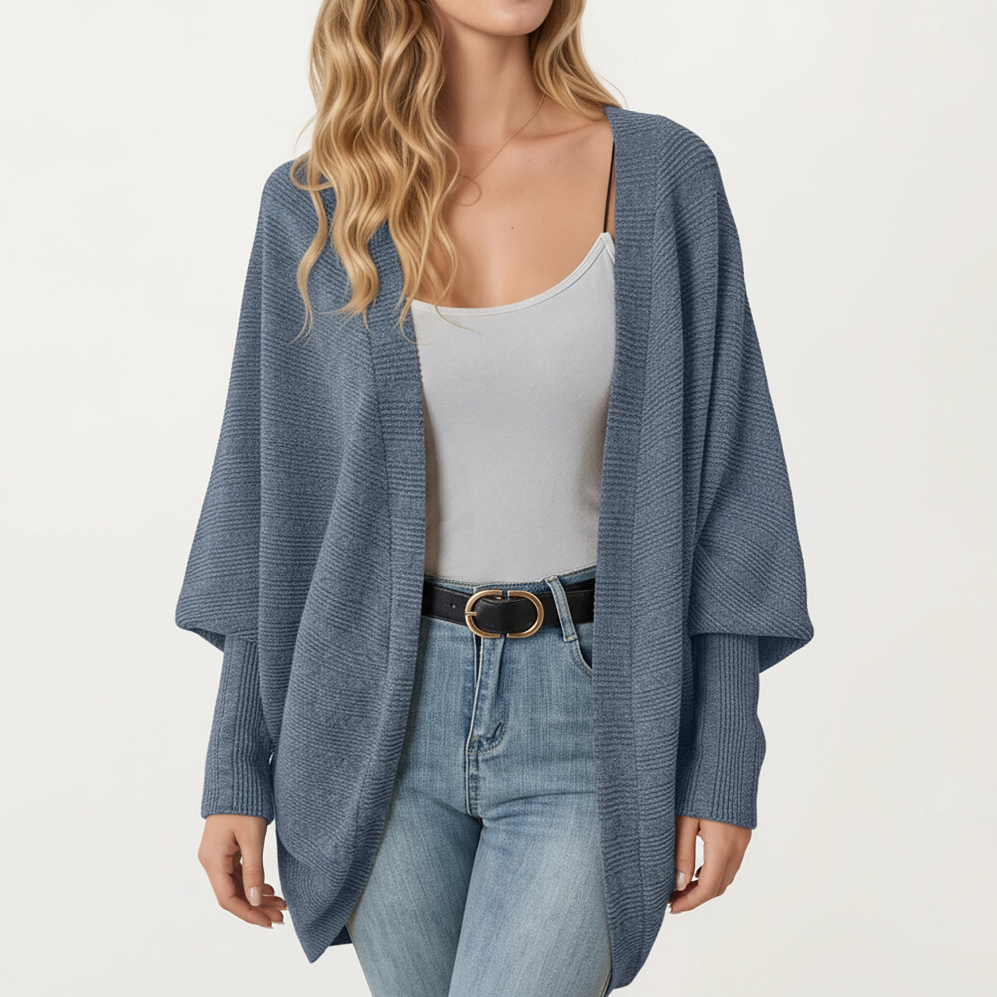 Anna-Kaci Women's Open Front Knit Cardigan with Dolman Sleeves and Relaxed Fit