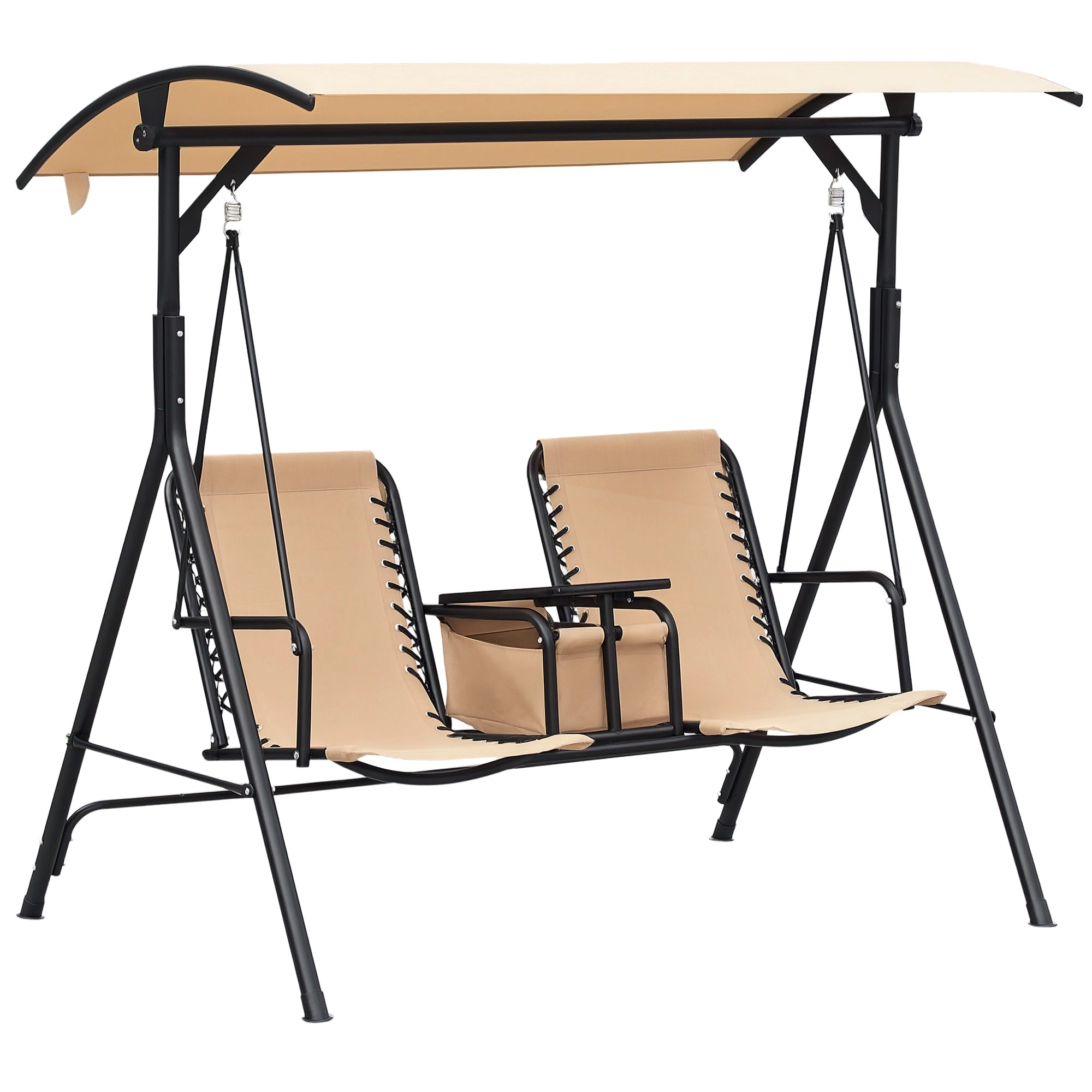 HONGGE Porch Swing with Canopy Storage Table Cup Holder
