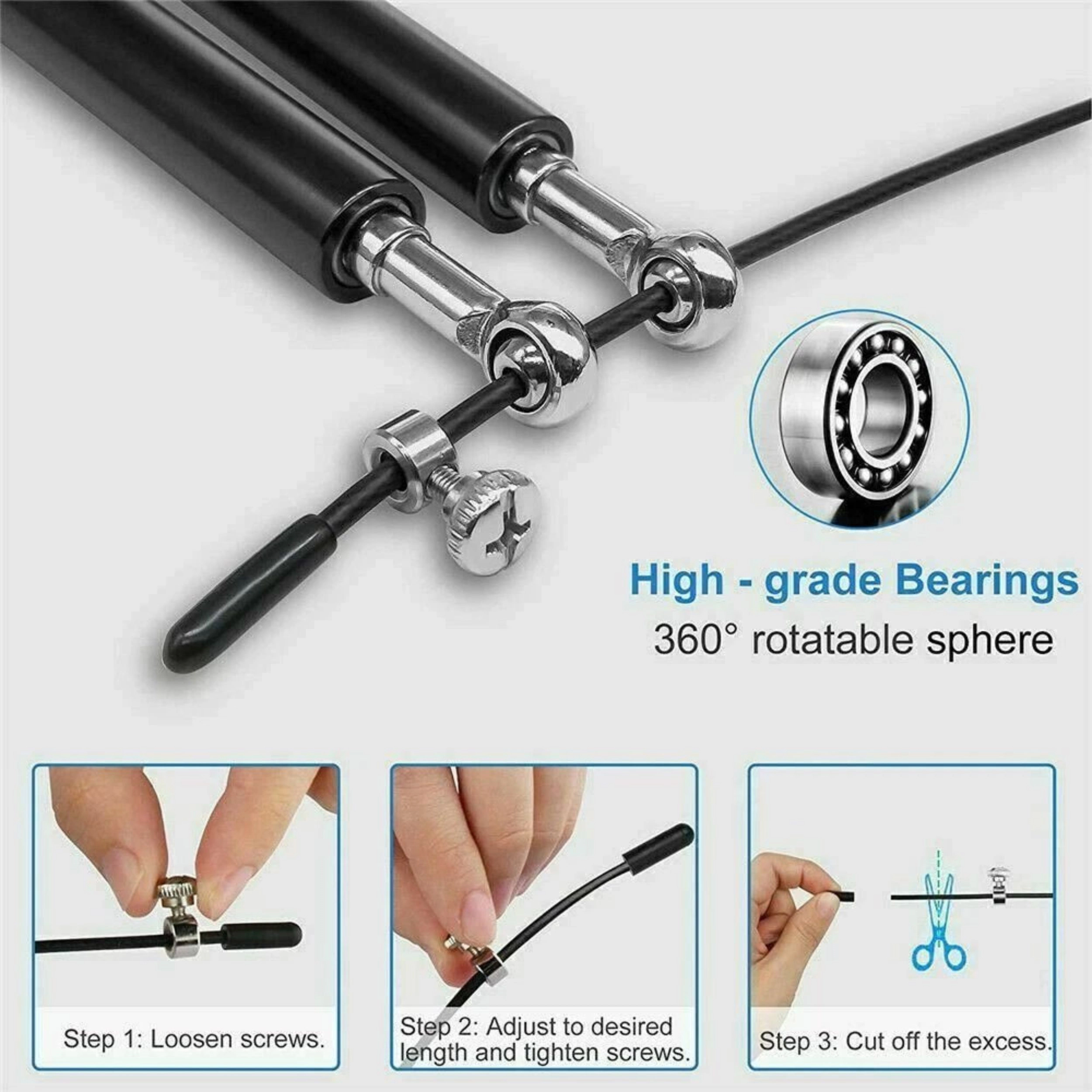 Home Collection Adjustable Speed Jump Rope with Aluminum Handles and Ball Bearings