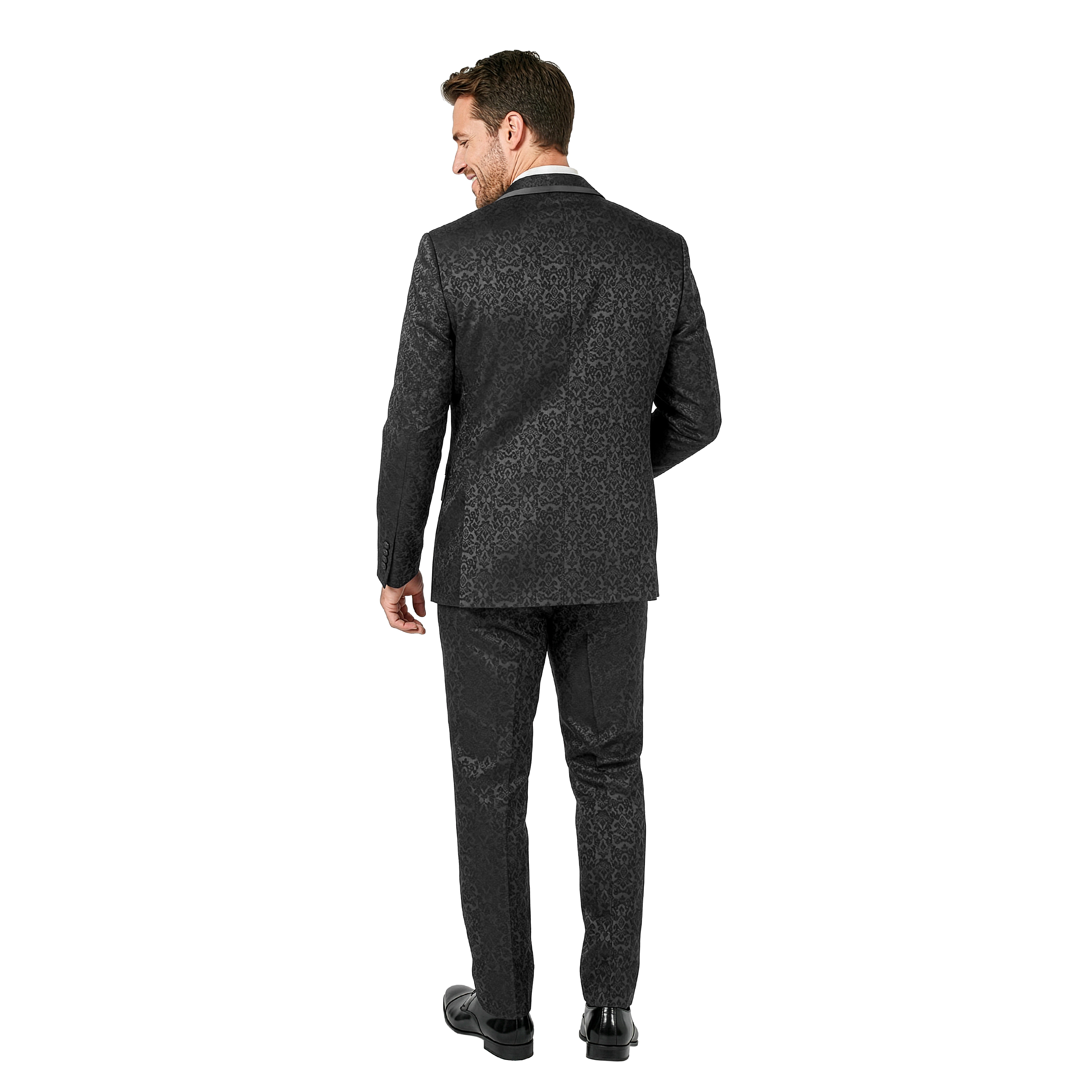 Tazzio Men's Skinny Fit 3-Piece Paisley Tuxedo Set, Shawl Collar
