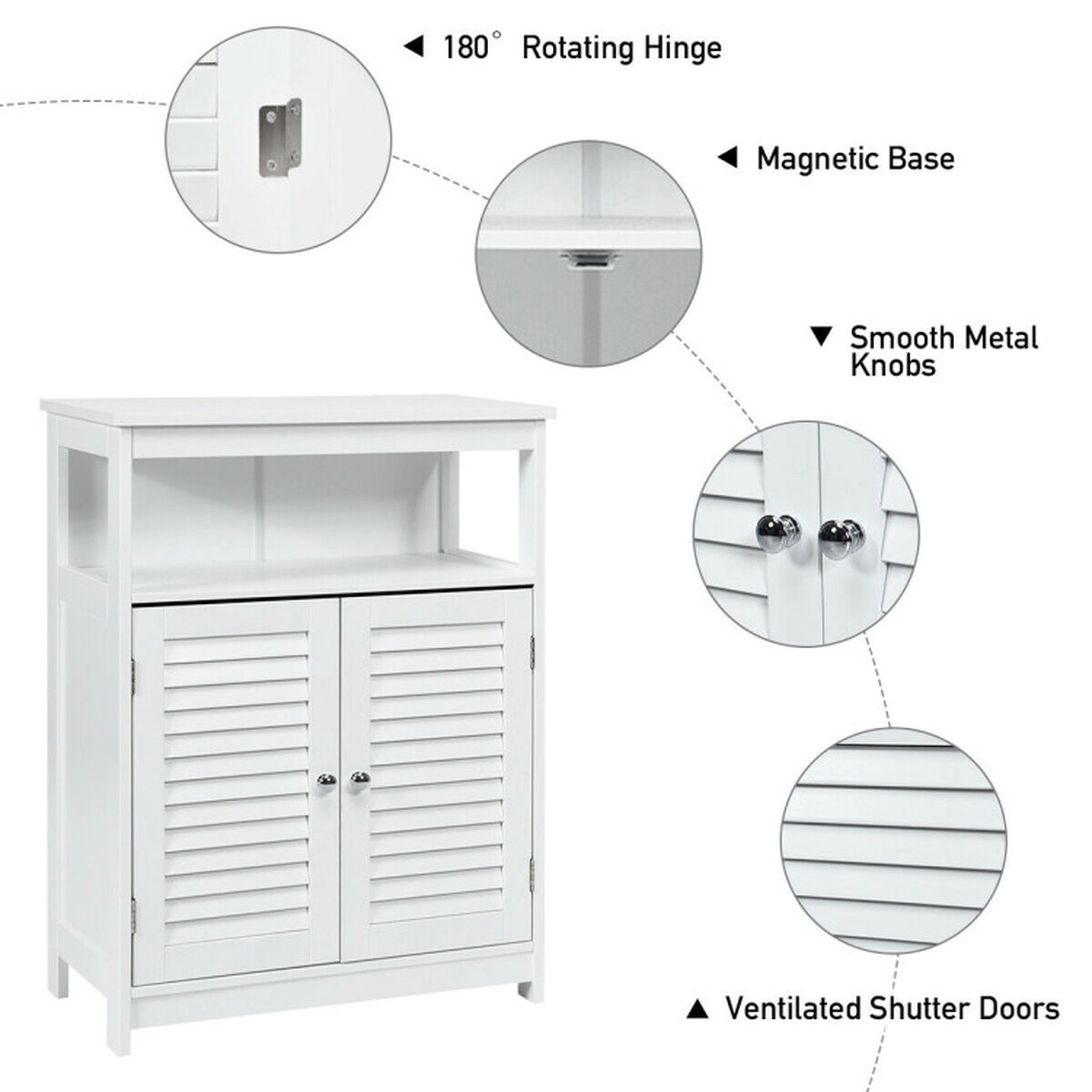 SUGIFT White 77-lb Top Capacity Double Shutter Door Freestanding Bathroom Storage Cabinet with Open Shelf