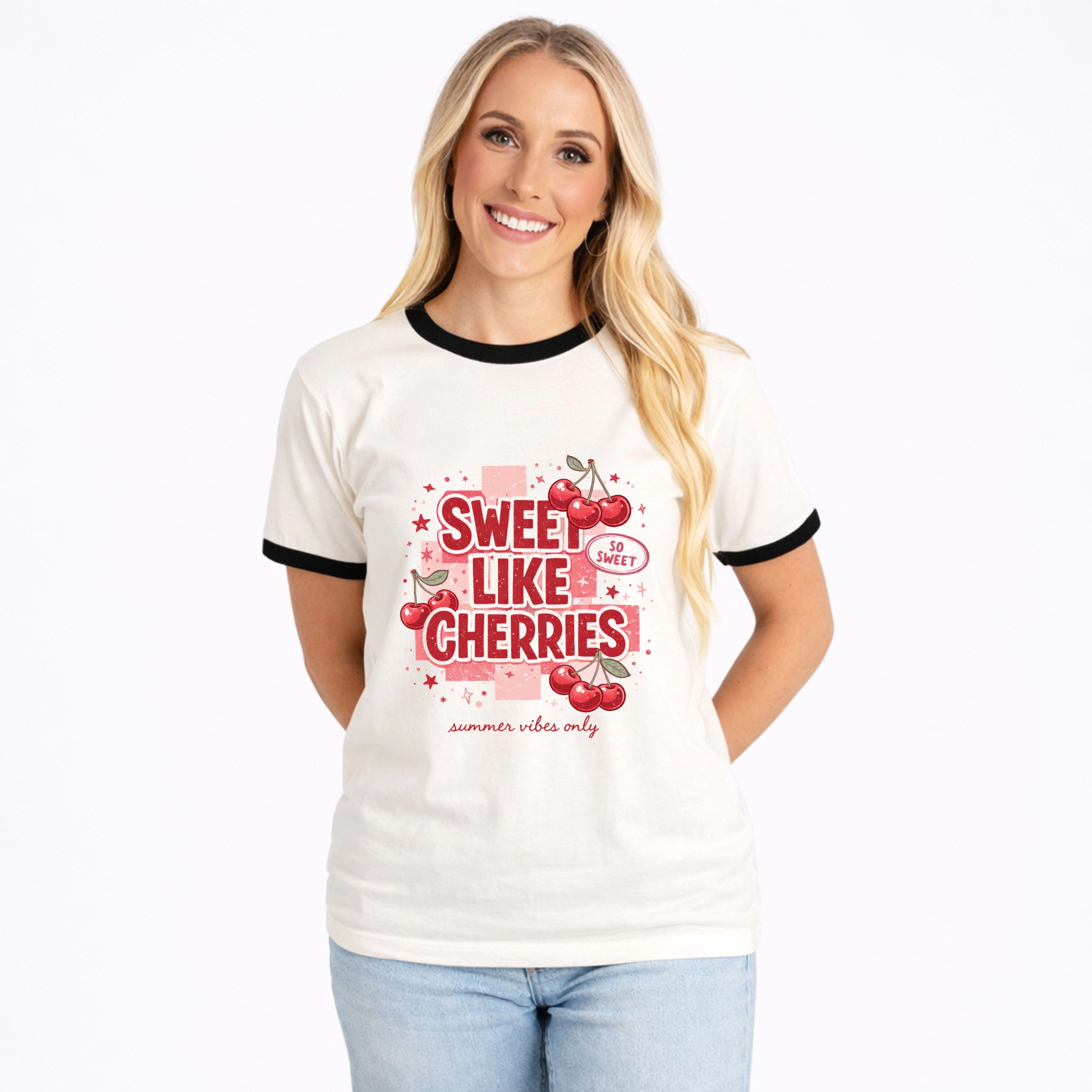 Simply Sage Market - Sweet Like Cherries Summer Vibes Women's Ringer Graphic T-Shirt