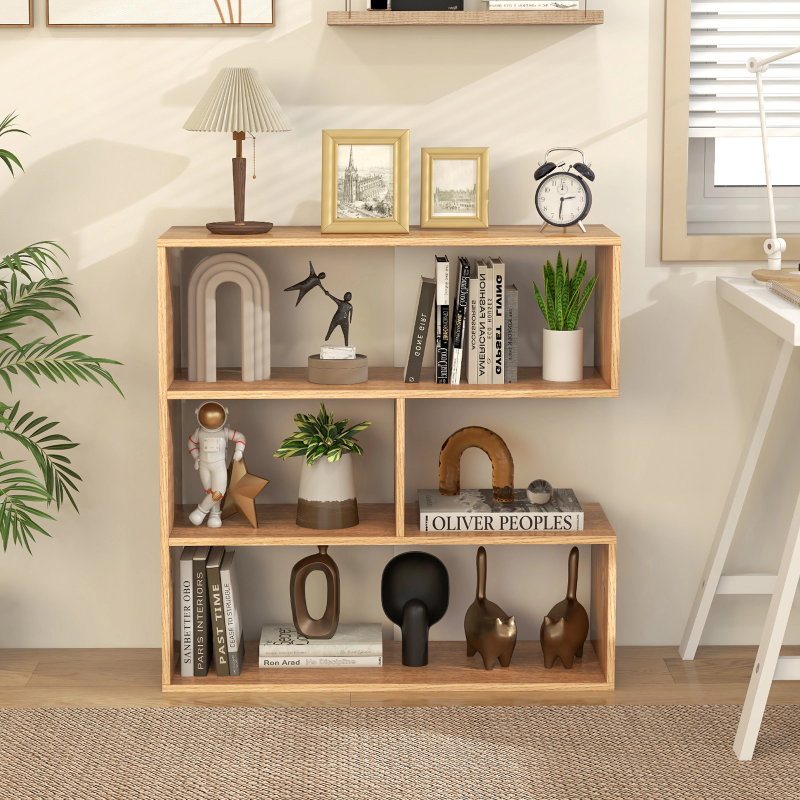 LJG Concave Bookshelf 3-Shelf Open Bookcase with Anti-Toppling Device for Living Room Study Office