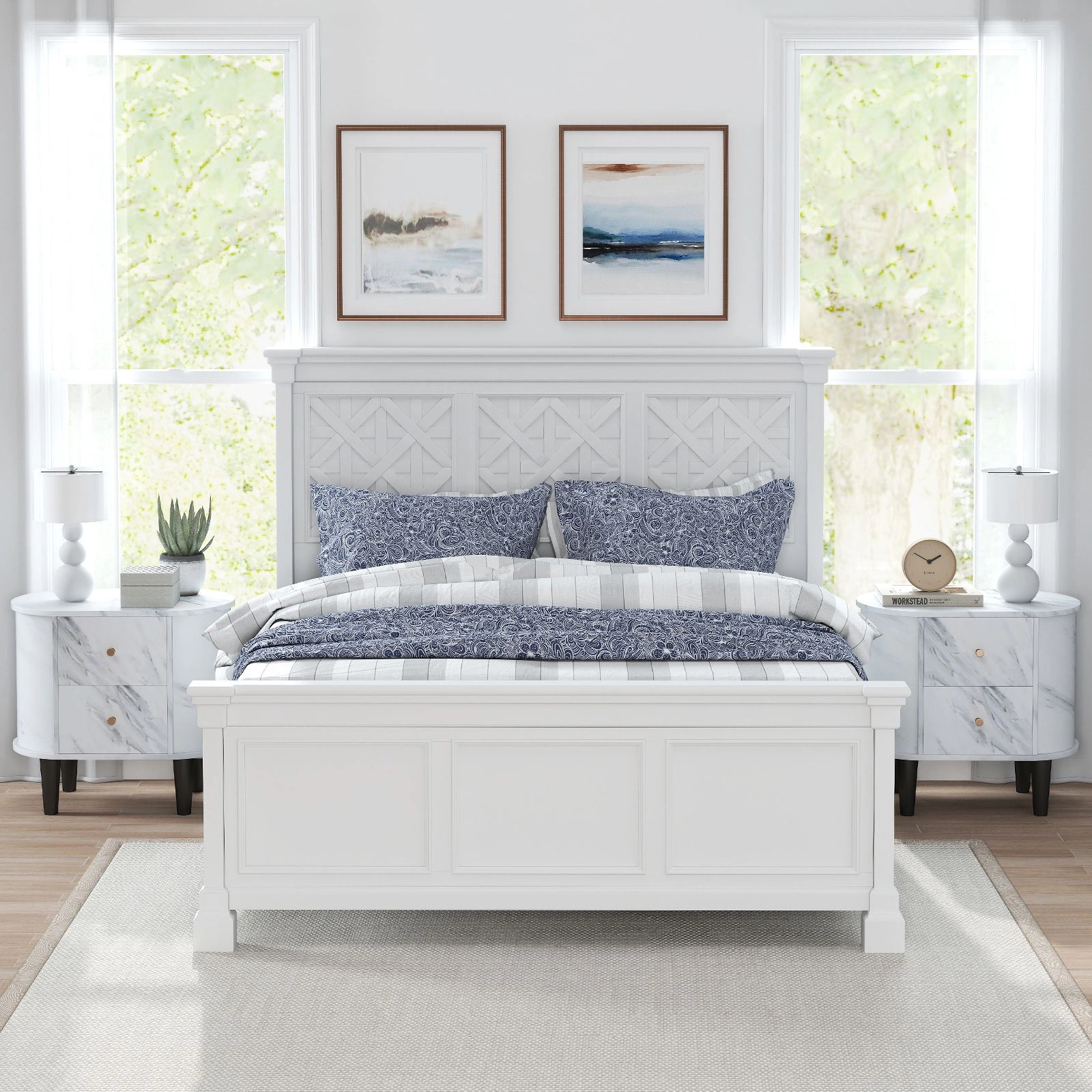 SlickBlue 2-Drawer Faux Marble Nightstand Bedside Table