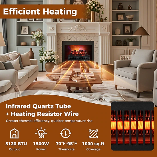 LJG Infrared Quartz Electric Fireplace with Adjustable 3D Flame Colors ...