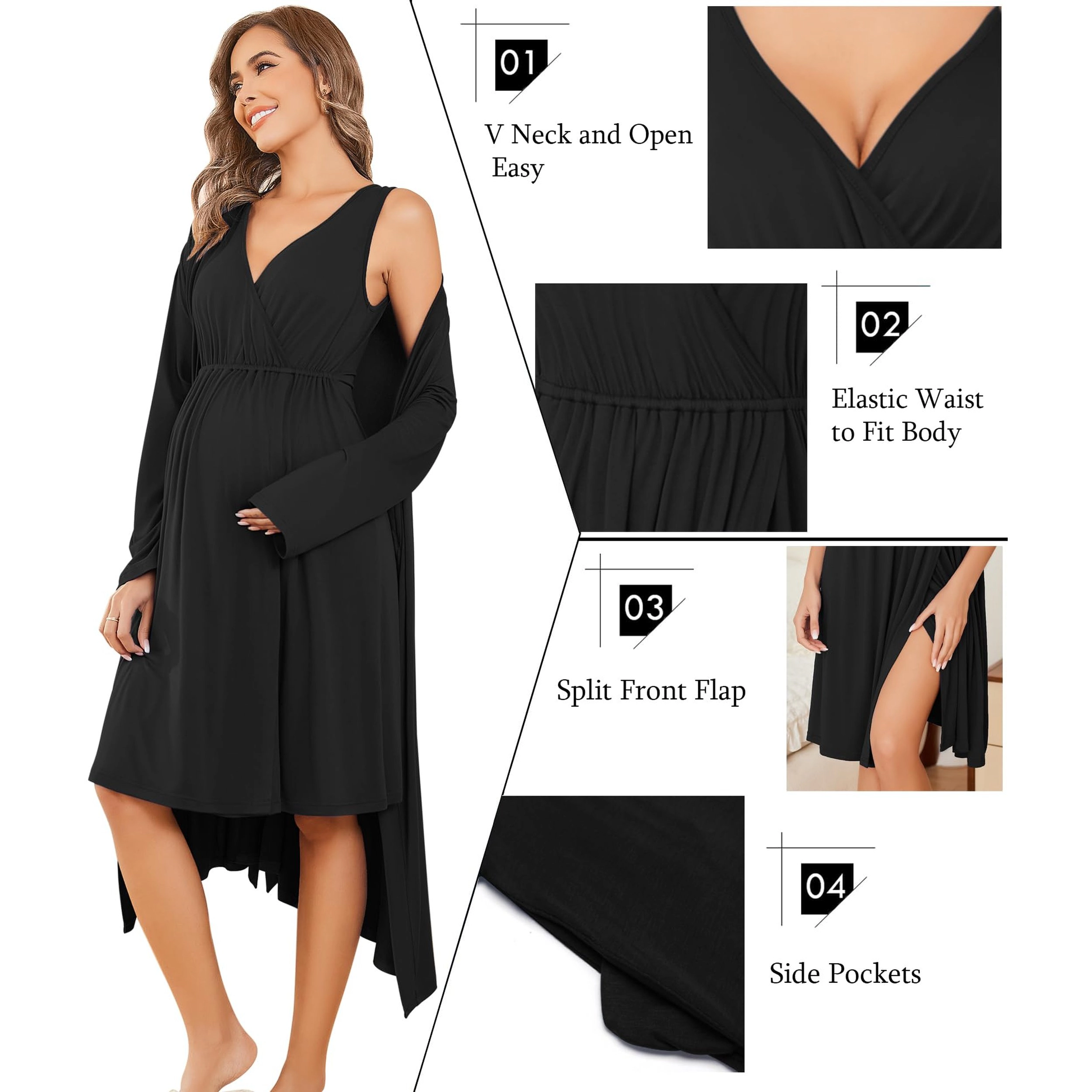 Ekouaer Maternity Nursing Gown and Robe Set Labor Delivery Nightgowns for Breastfeeding
