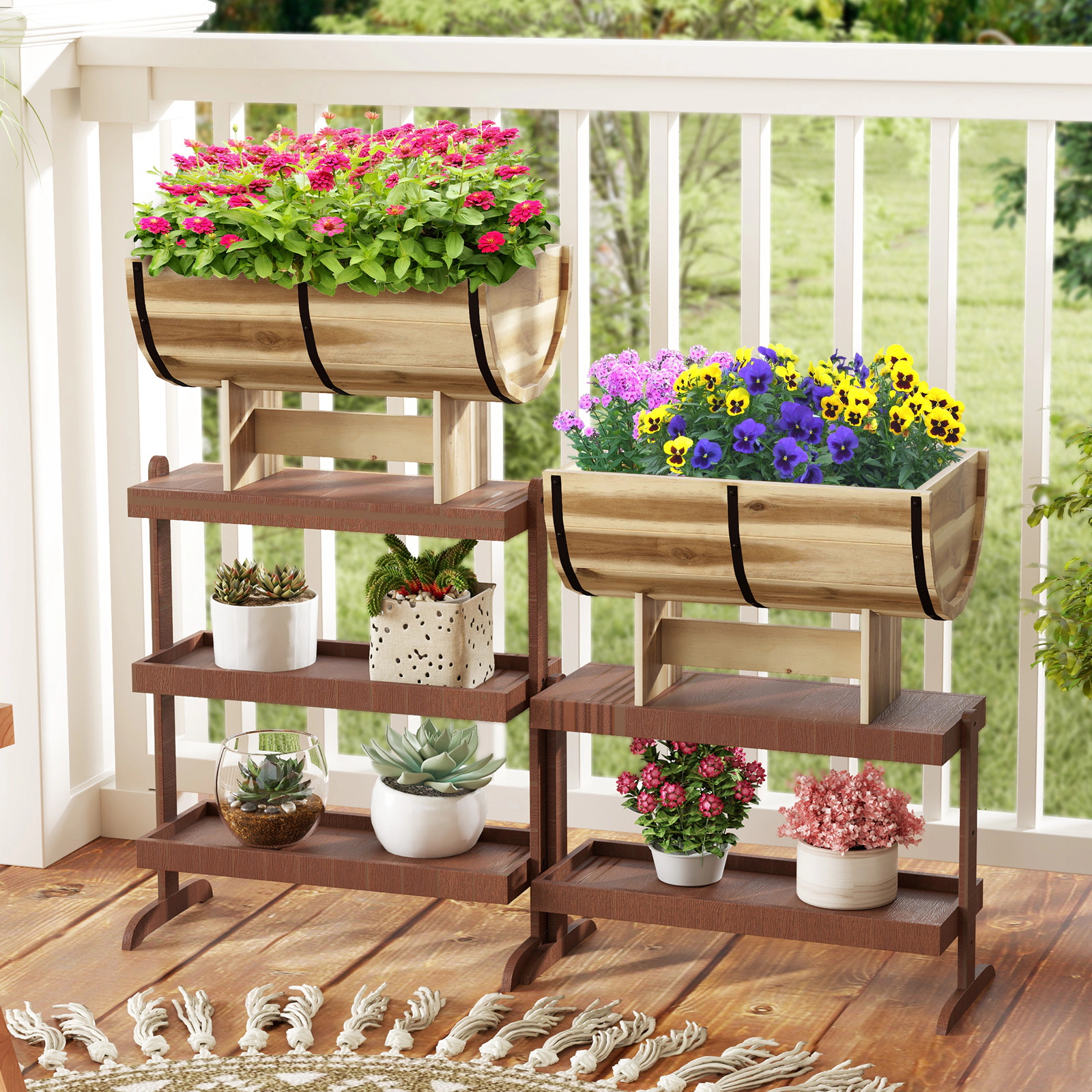 LJG Outdoor Wooden Planter with Legs for Flower Herb Vegetable Fruit