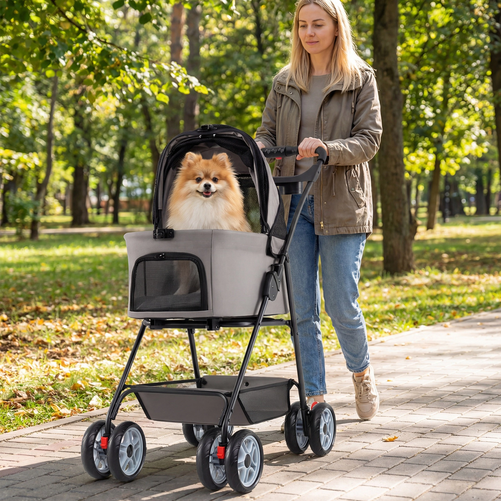 SUGIFT Gray 3-in-1 Pet Stroller with Removable Carrier and Car Seat 35-in W 19-in D 40-in H 33-lb Cart Capacity