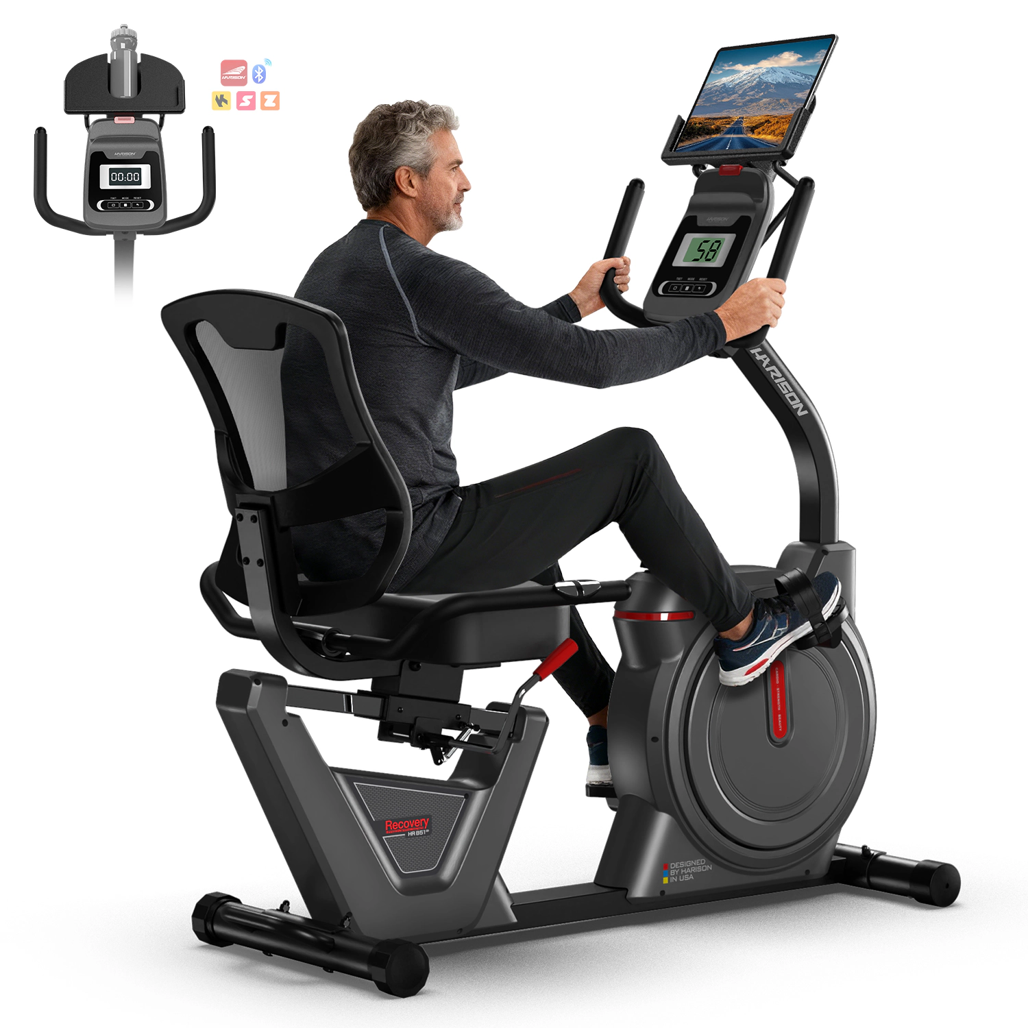 HARISON Semi-Commercial Recumbent Exercise Bike, 450 LB Capacity, Quiet Magnetic Resistance, LCD & Tablet Holder