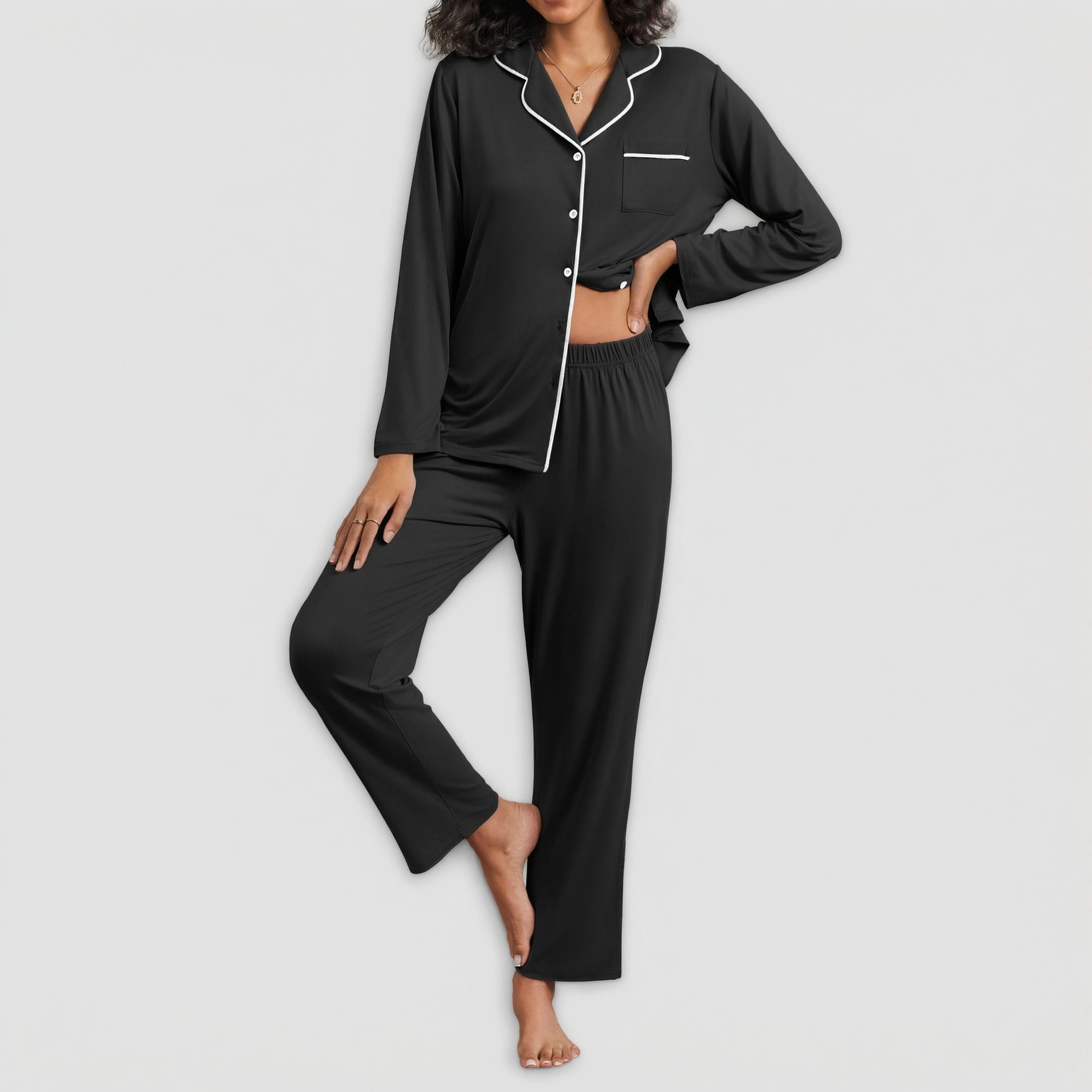 Ekouaer Womens Pajama Sets Two Piece Long Sleeve Sleepwear Soft Button Down Pajamas Lounge Set