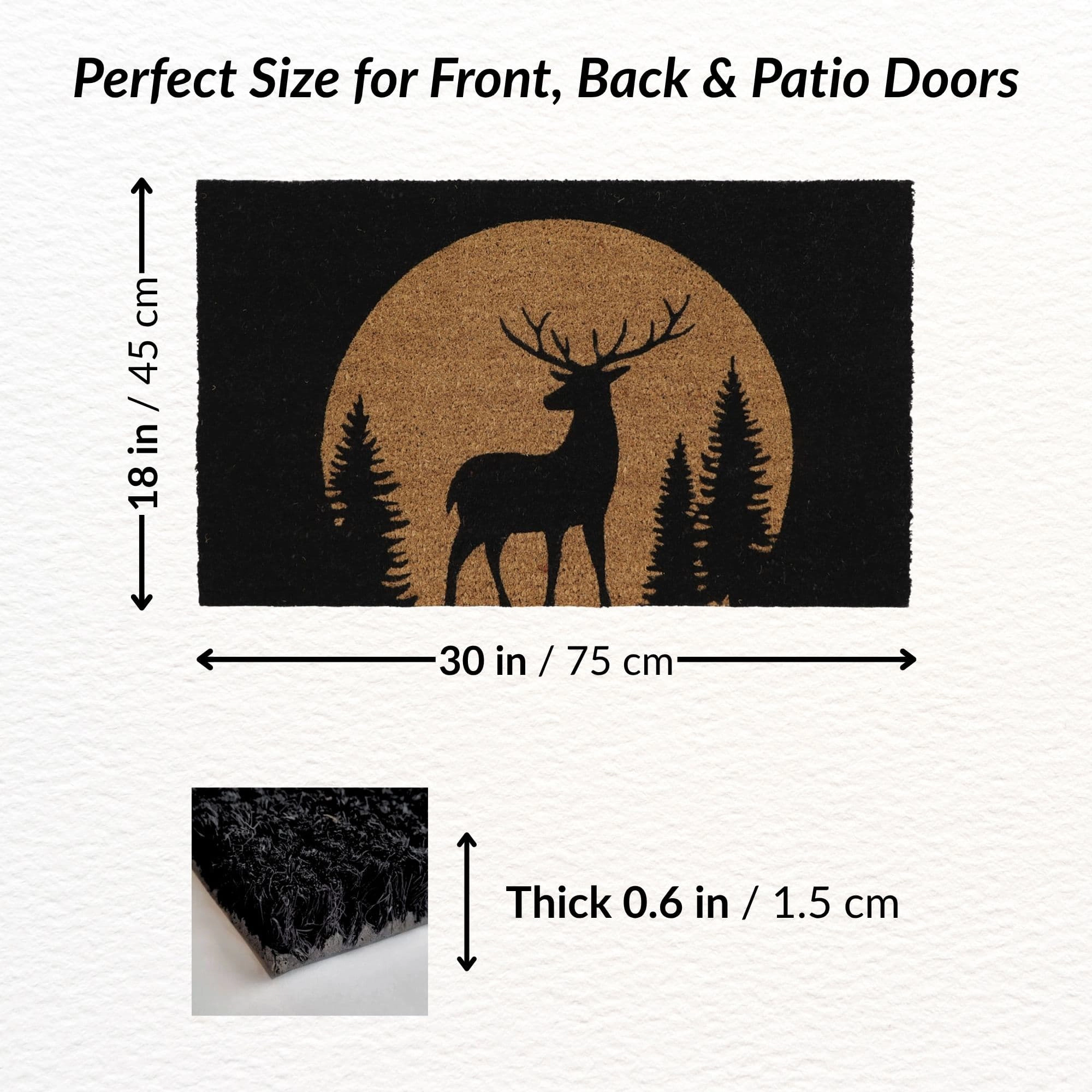 Evideco French Home Goods Natural and Black Reindeer Coir Doormat 30 x 18 Inches