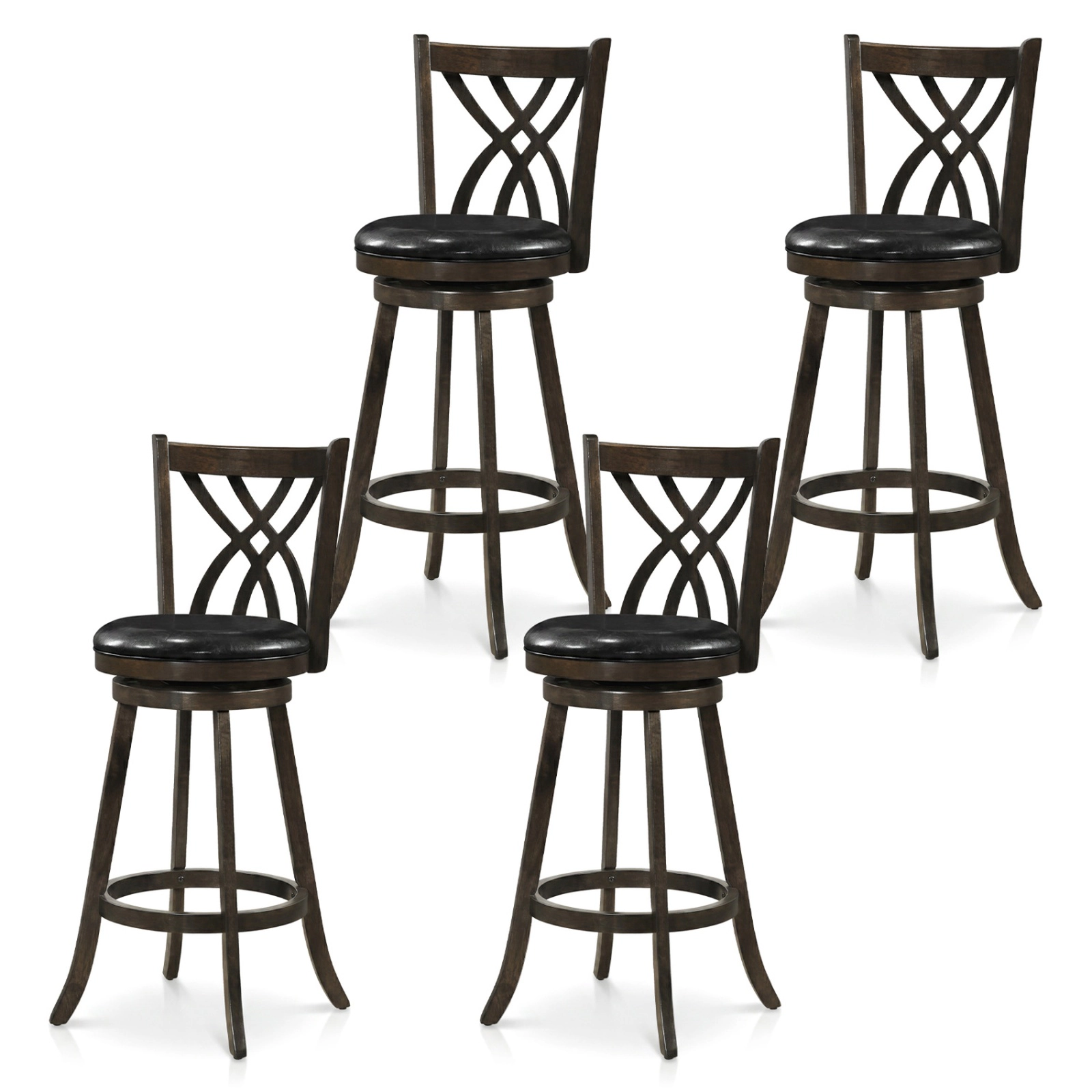 SUGIFT Set of 4 30.5-in Seat H Rubber Wood Frame Hollow Back and Footrest Ring Swivel Bar Stools Gray