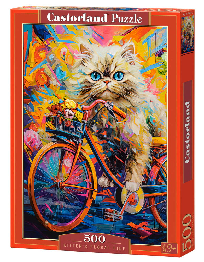 CASTORLAND 500 Piece Jigsaw Puzzles, Kitten's Floral Ride, Animal puzzle, Kitten, Adult Puzzle, Castorland B-54015