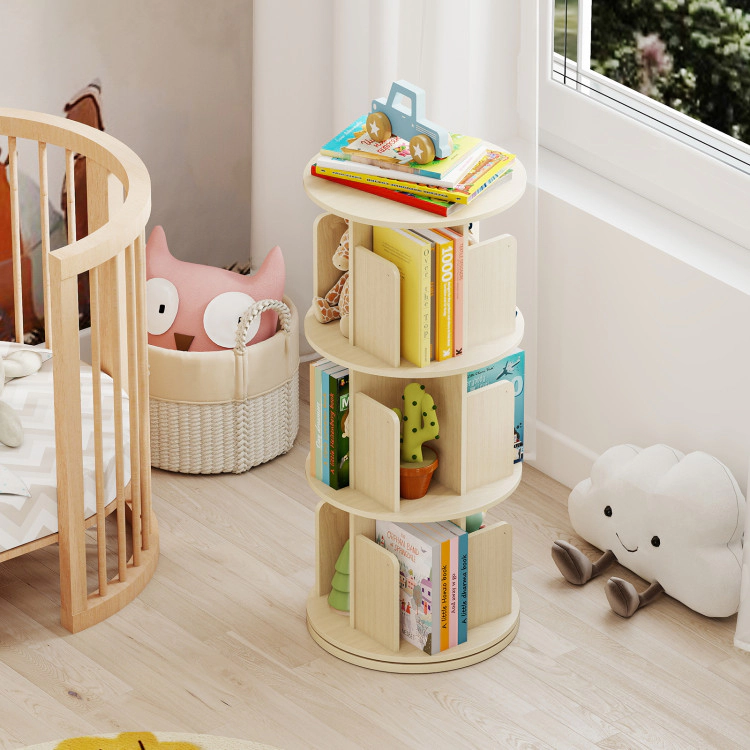 Hivvago 3-Tier Rotating Bookshelf with Dividers and Anti-falling Baffles
